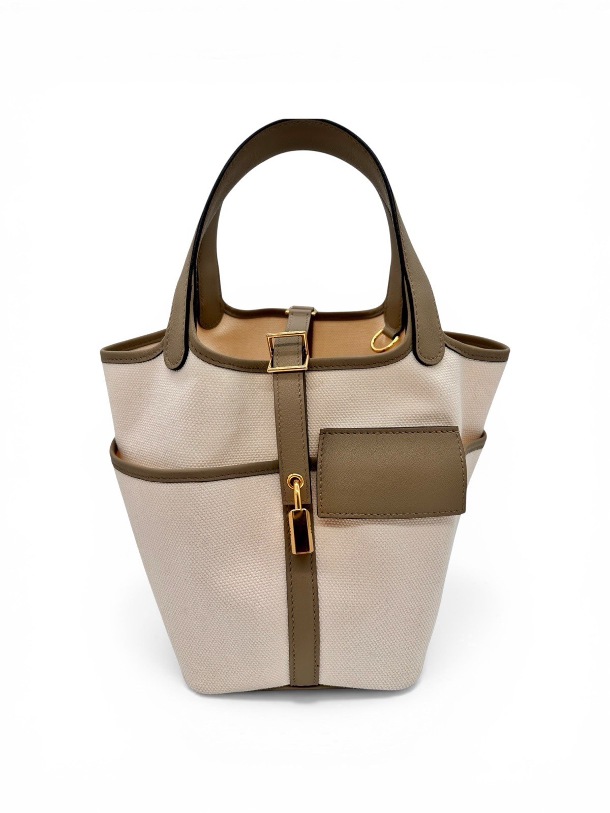 Hermès Picotin Cargo 18 Etoupe Swift Leather Canvas Fullset Handbag Bag
