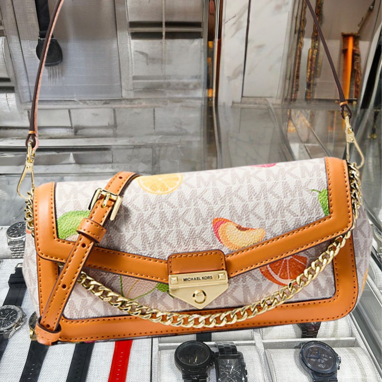 Michael Kors Soho Women SM Printed Logo Convertible Crossbody Bag Radiant Orange
