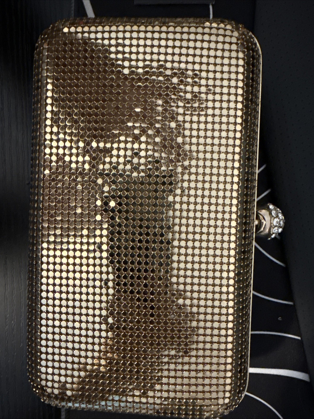 Badgley Mischka Carat Gold Mesh Clutch Evening Bag Crystal Clasp NWT BLBG-10213