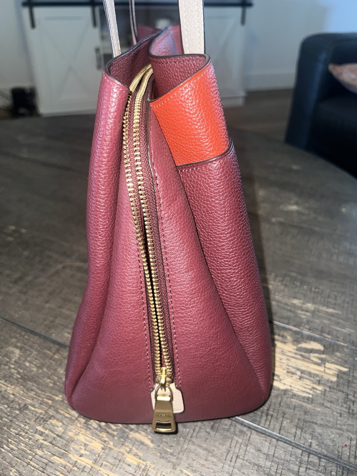 Coach Colorblock Pebbled Shoulder Bag, Burgundy Orange Beige, gorgeous!!