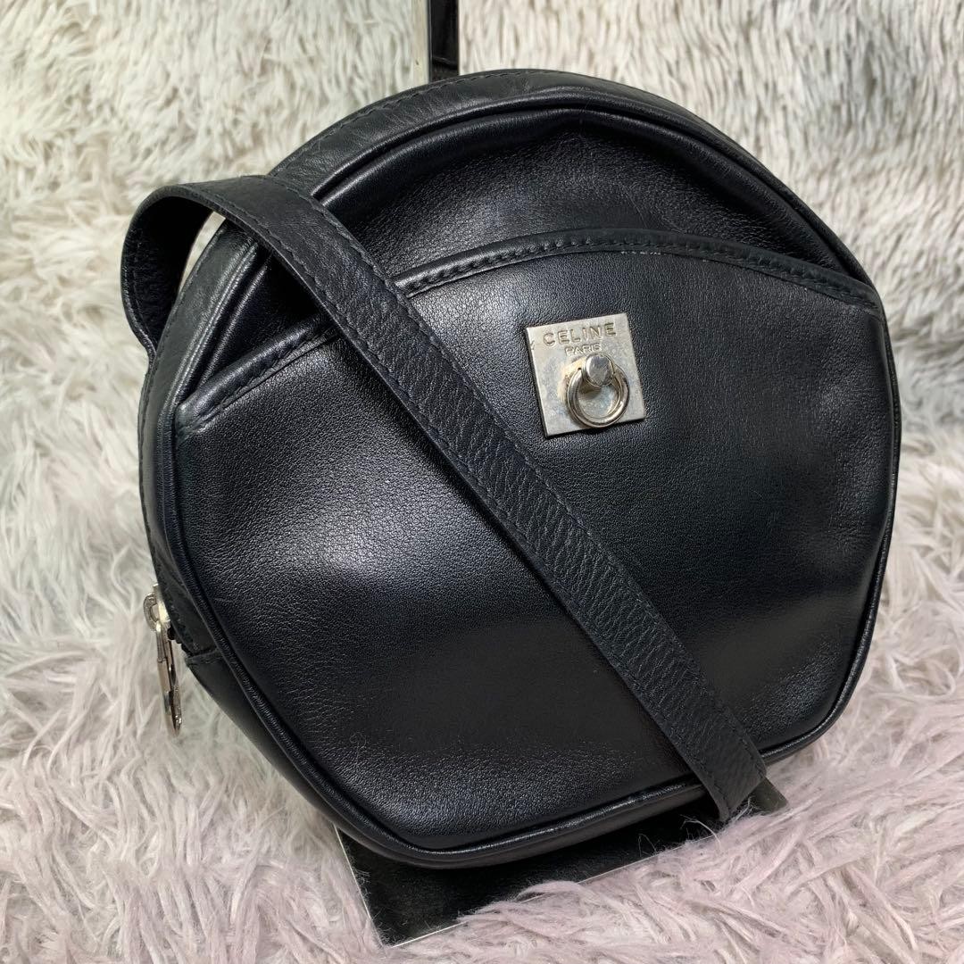 Celine Ganuchini Black Leather Shoulder Bag Sacoche Japan 075781