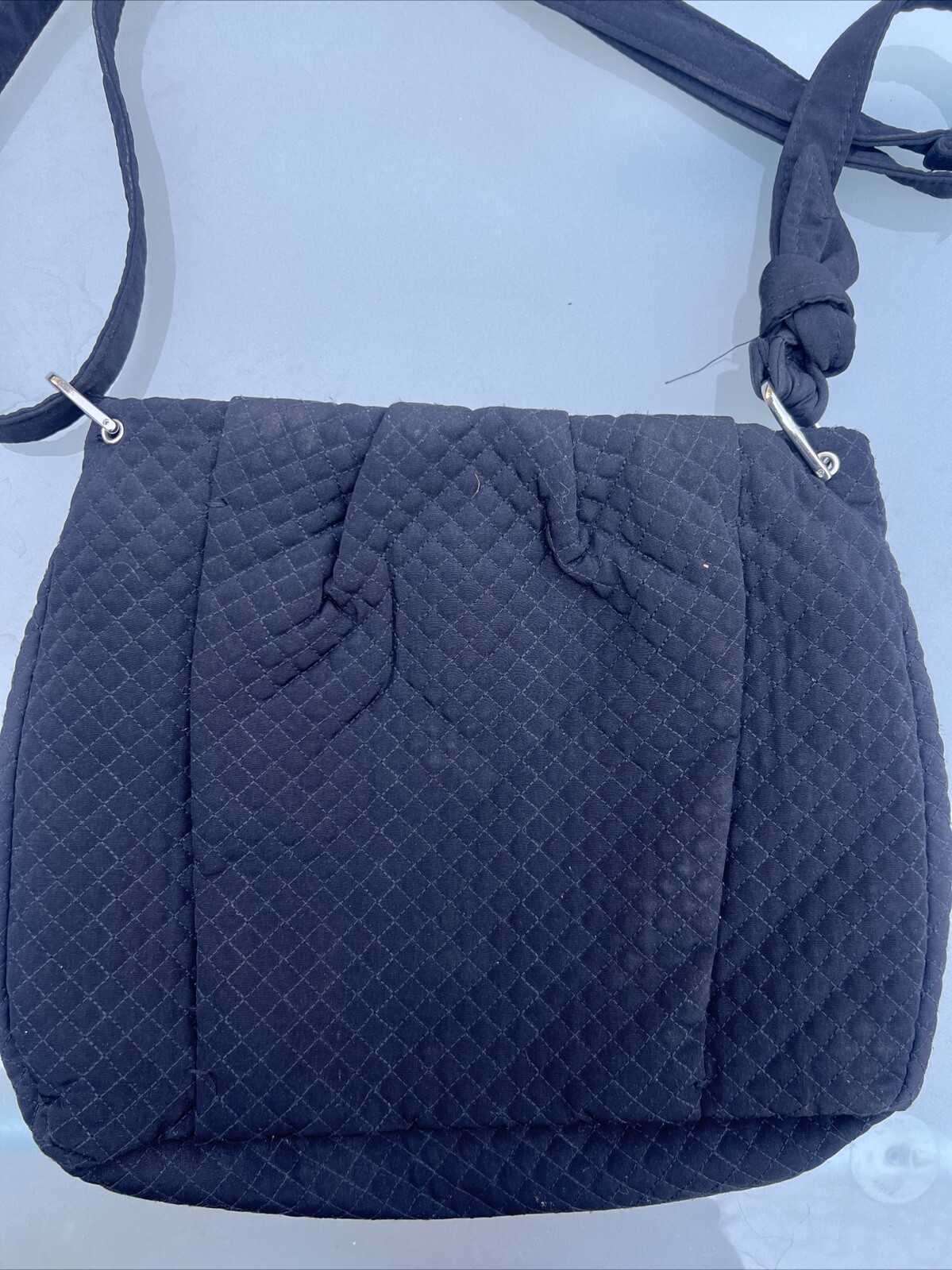 Vera Bradley Hobo Bag Solid Black Quilted Microfiber Cotton Crossbody Shoulder
