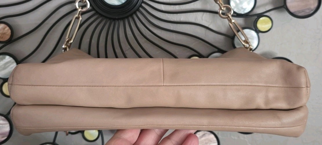 COACH Madison Glitter Lizard Beige Leather Chain Strap Shoulder Bag Clutch 25240
