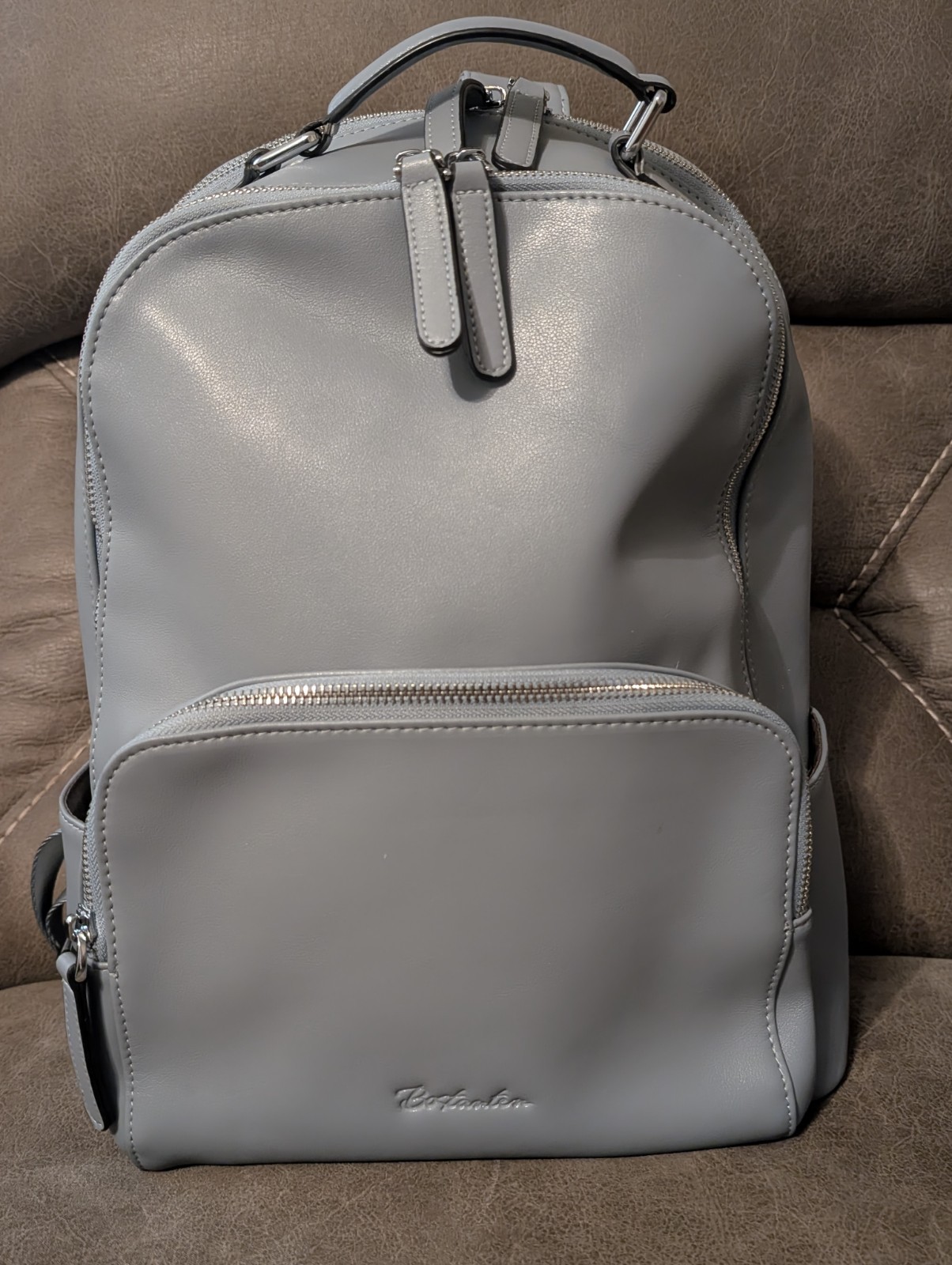 Bostanten Leather Backpack Purse for Women 15.6 inch Laptop Blue Backpack