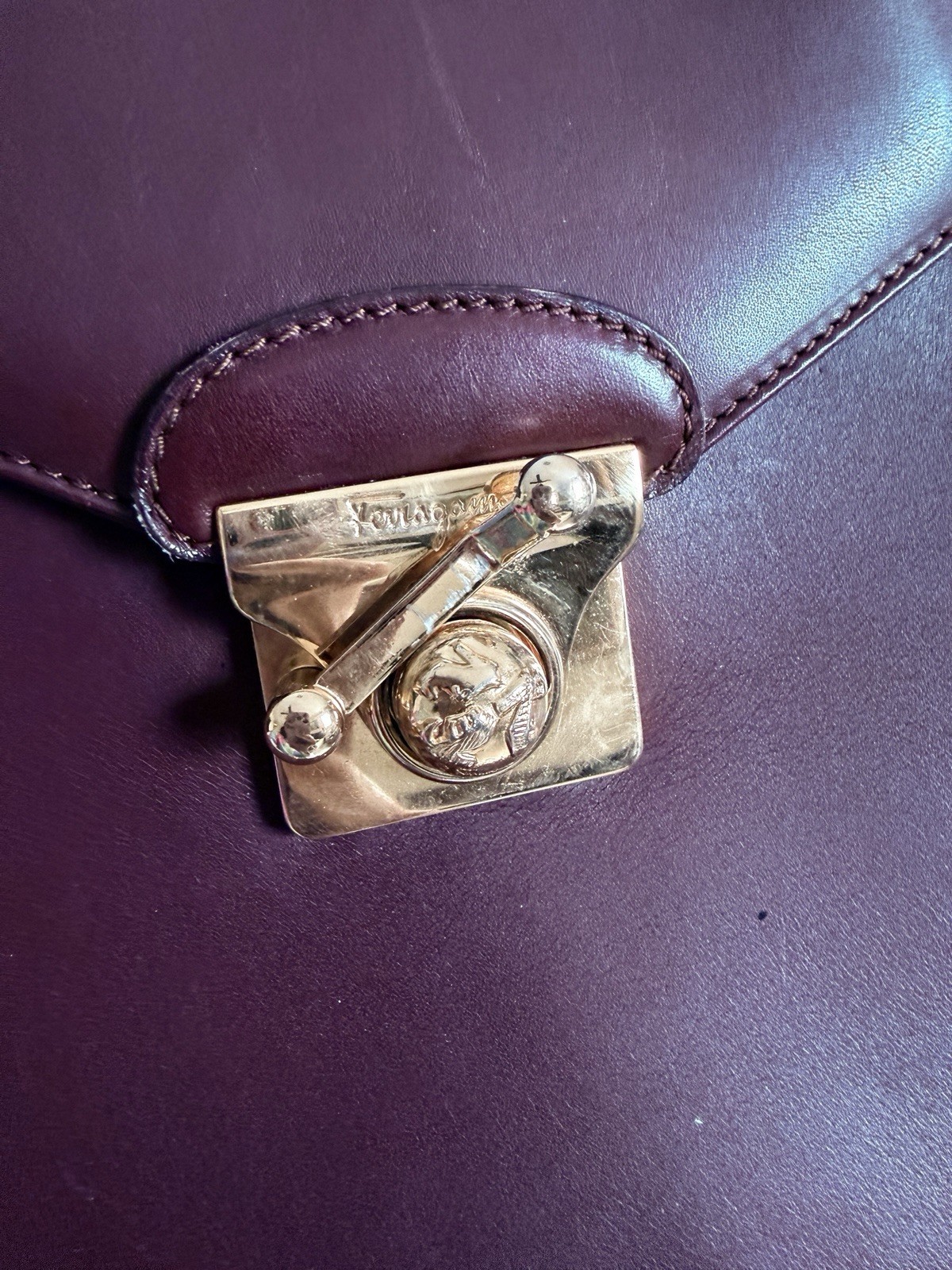 Salvatore Ferragamo Burgundy Backpack Gold Hardware Gancini Charm Buckle