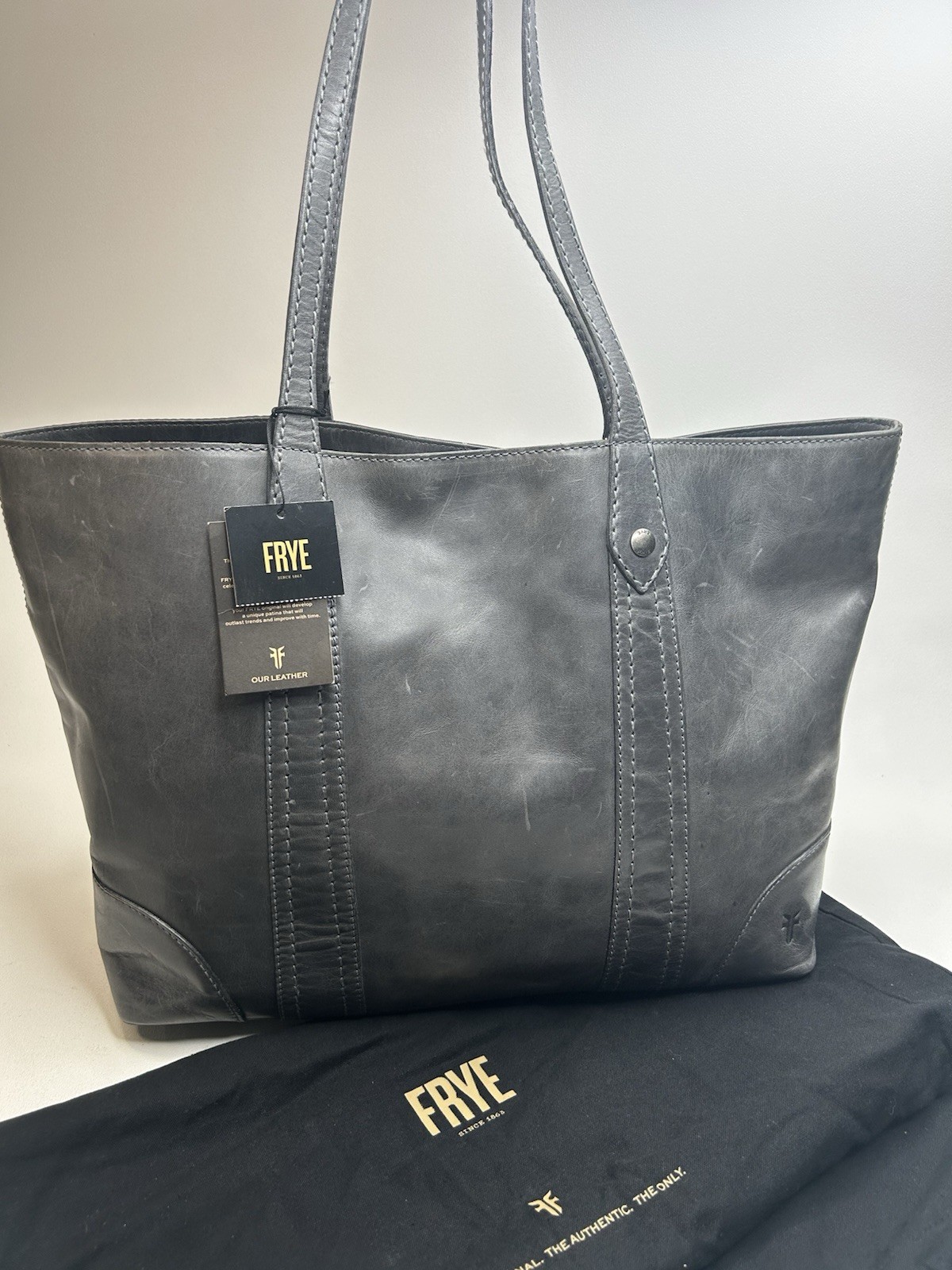 new FRYE MELISSA Carbon Gray Pull-Up Leather Tote Carryall Shopper Shoulder Bag