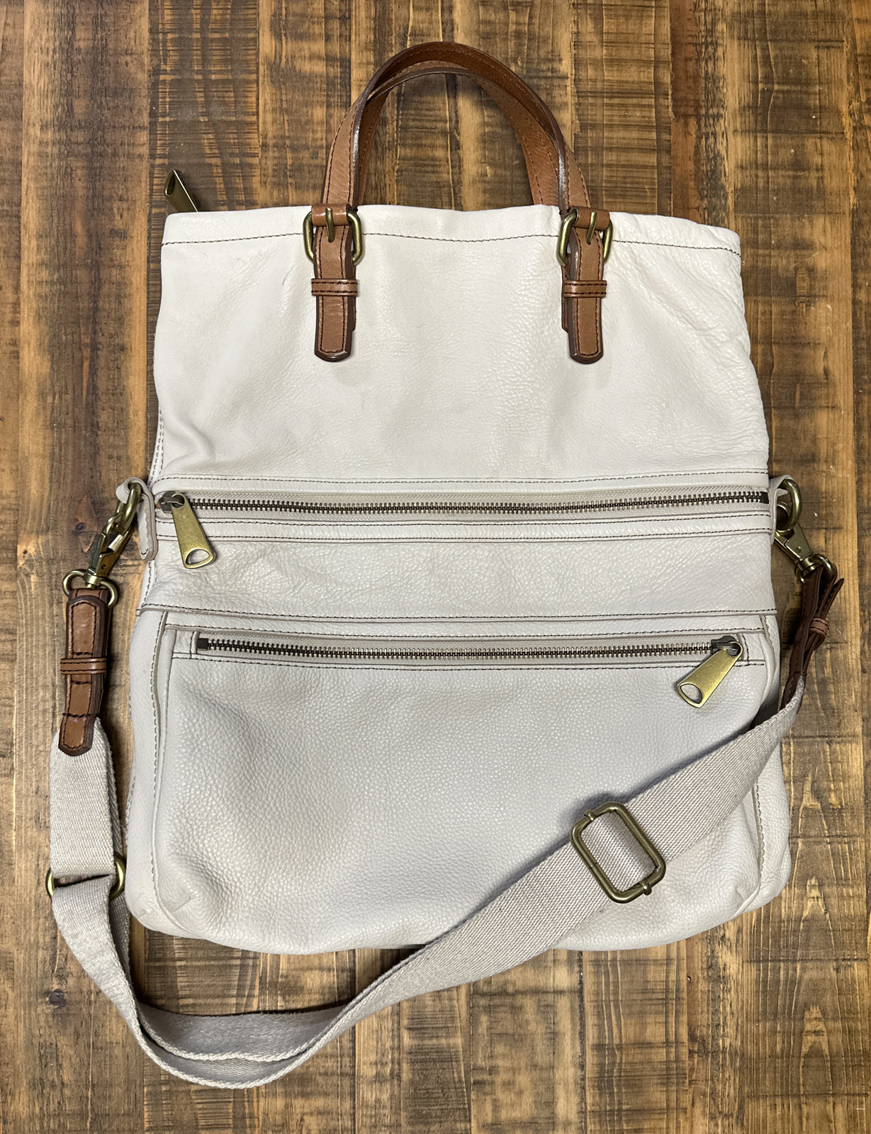 FOSSIL Satchel Croosbody/Handbag White Brown Leather