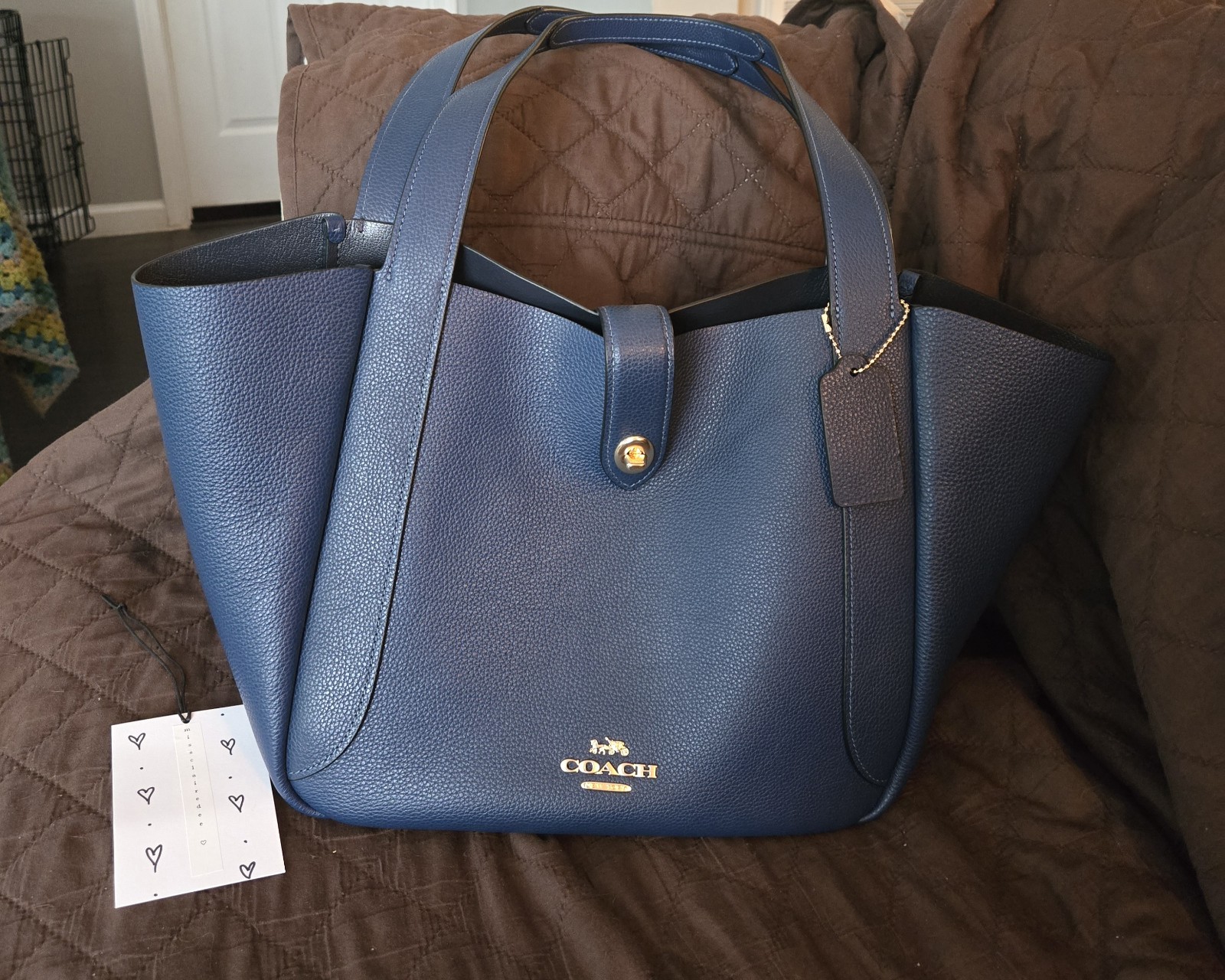 EUC Coach Pebble Leather HADLEY TURNLOCK Tote/Shoulder Bag-Dark Blue