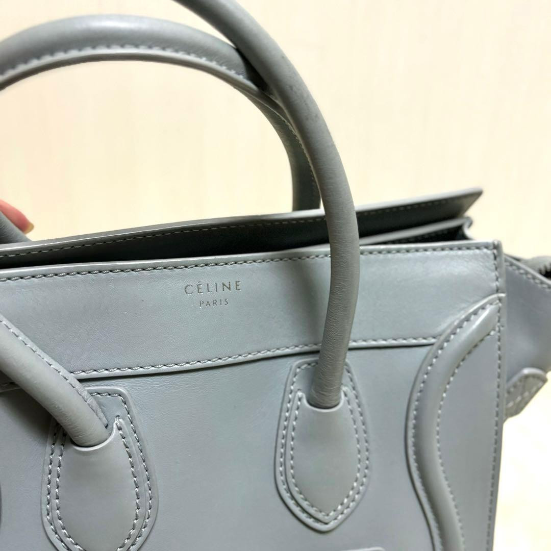 Celine Luggage Mini Shopper Tote Bag Blue Leather Large Used Item From Japan F/S