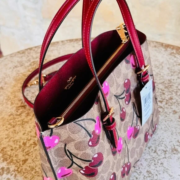 Coach Cherry Print Mollie Tote Signature Canvas Brown Handbag/Wallet Option NWT