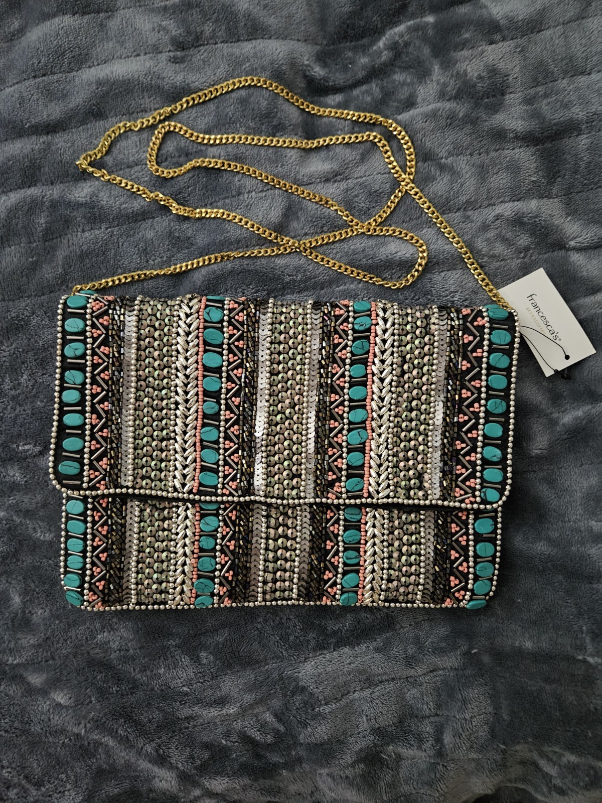 Francesca’s Collections Multicolor Crossbody Bag with Gold Chain, NWTs