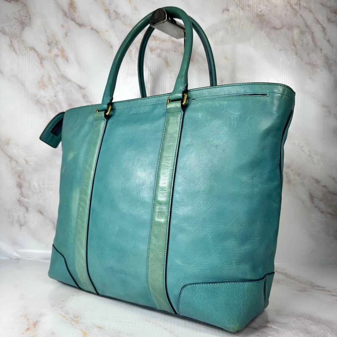Authentic COACH Bleecker Leather Business Tote 11.5cm Depth Blue Vintage Conditi