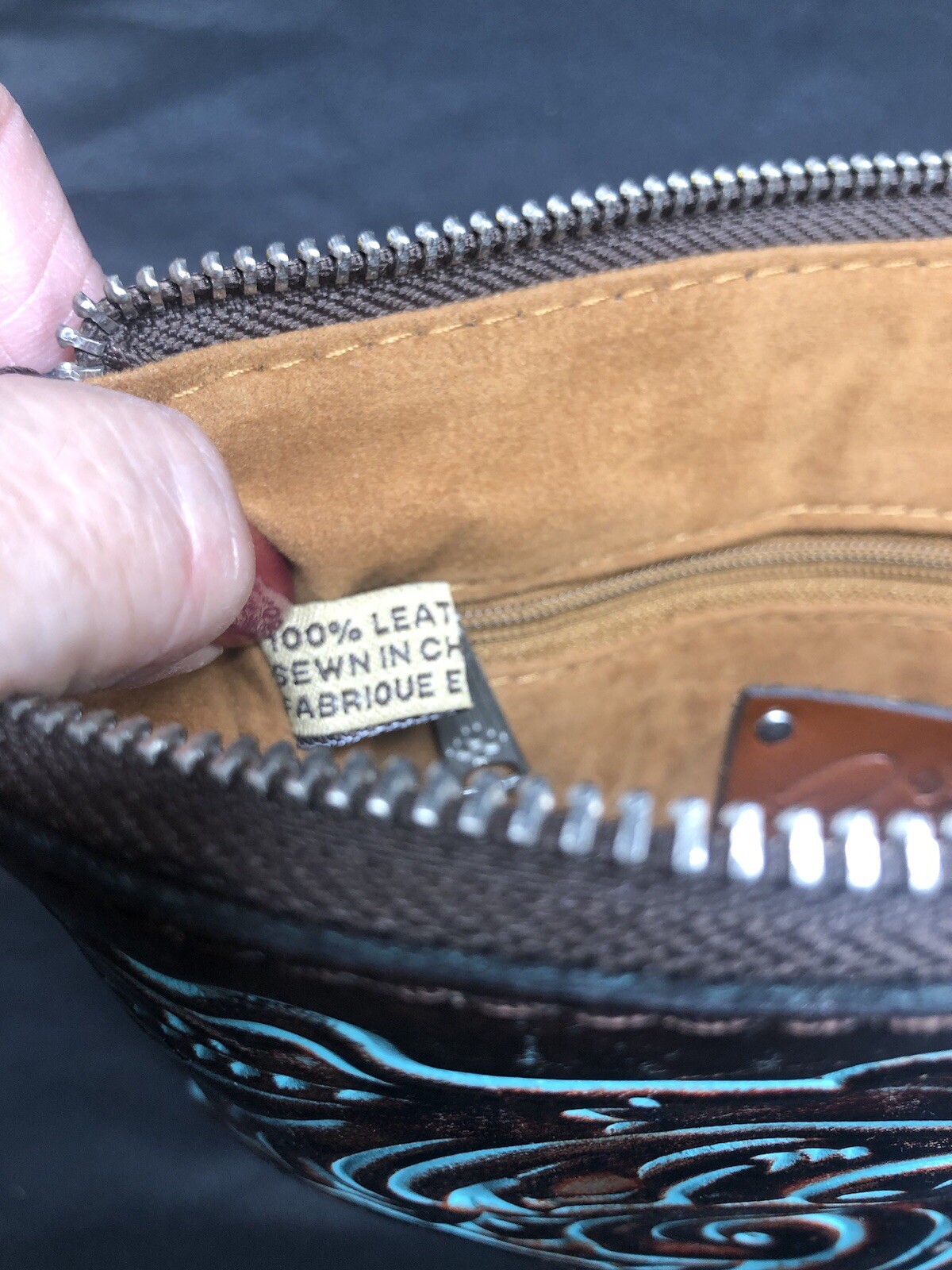 Patricia Nash Turquoise Tooled Brown Leather Wristlet Wallet Pouch 8.5 X 6.5 “