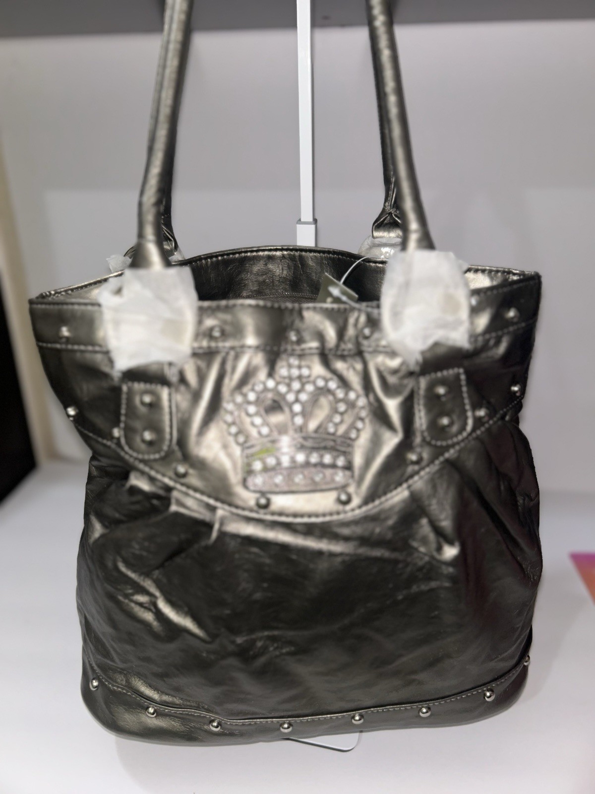 Silver Crown Embellished Silver Metallic Women’s Bag