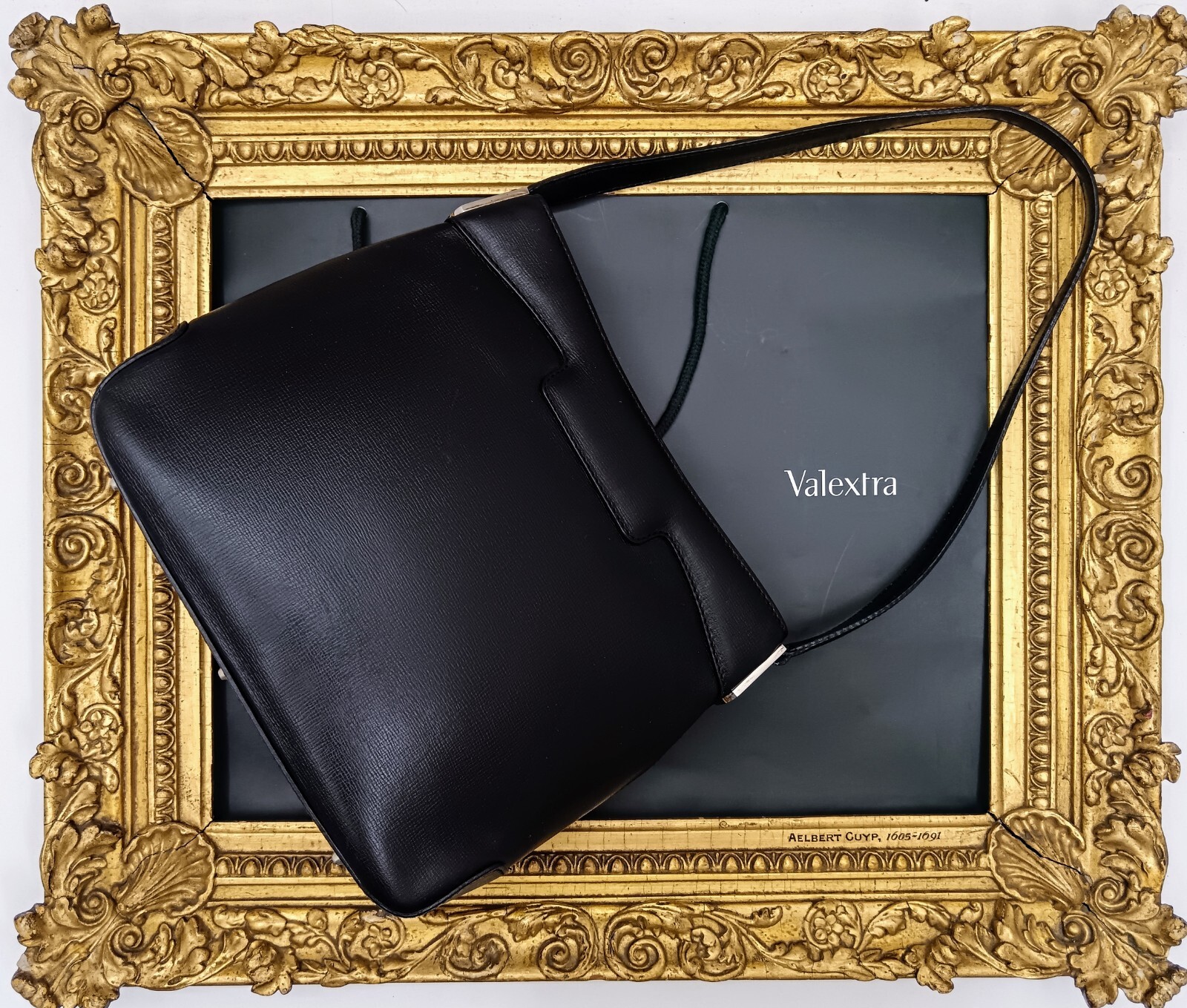 Valextra Shoulder Bag Millepunte Black Leather