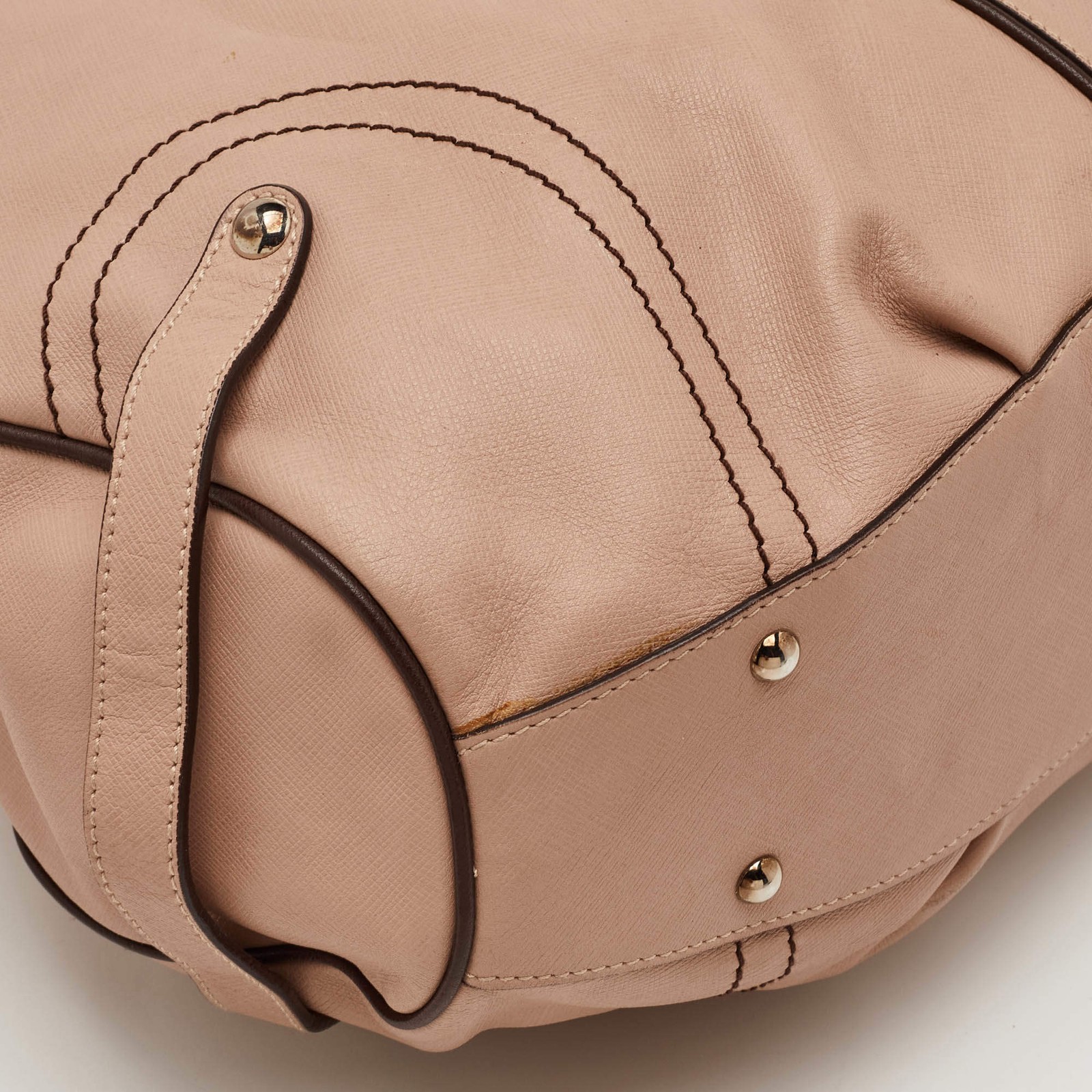 Salvatore Ferragamo Gancini Buckle Beige Leather Satchel