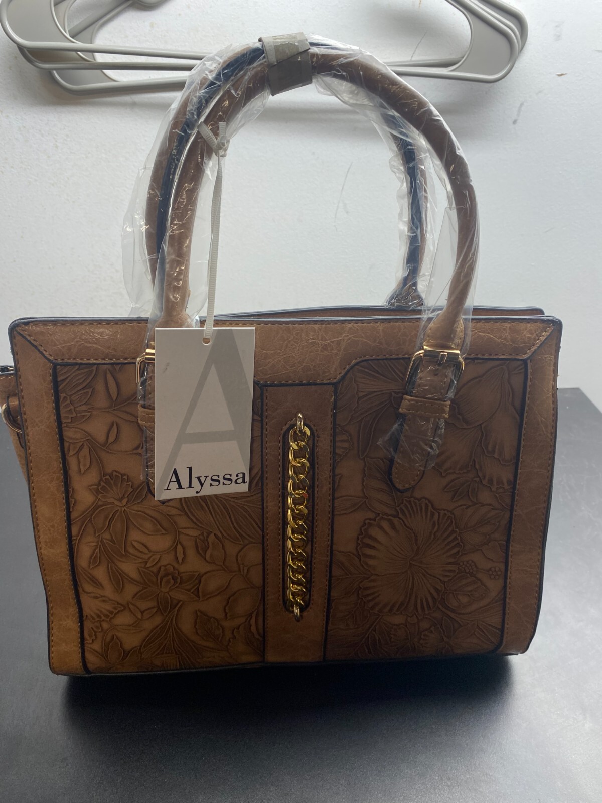 Alyssa Vegan Leather Floral / Gold Detail Hand Bag