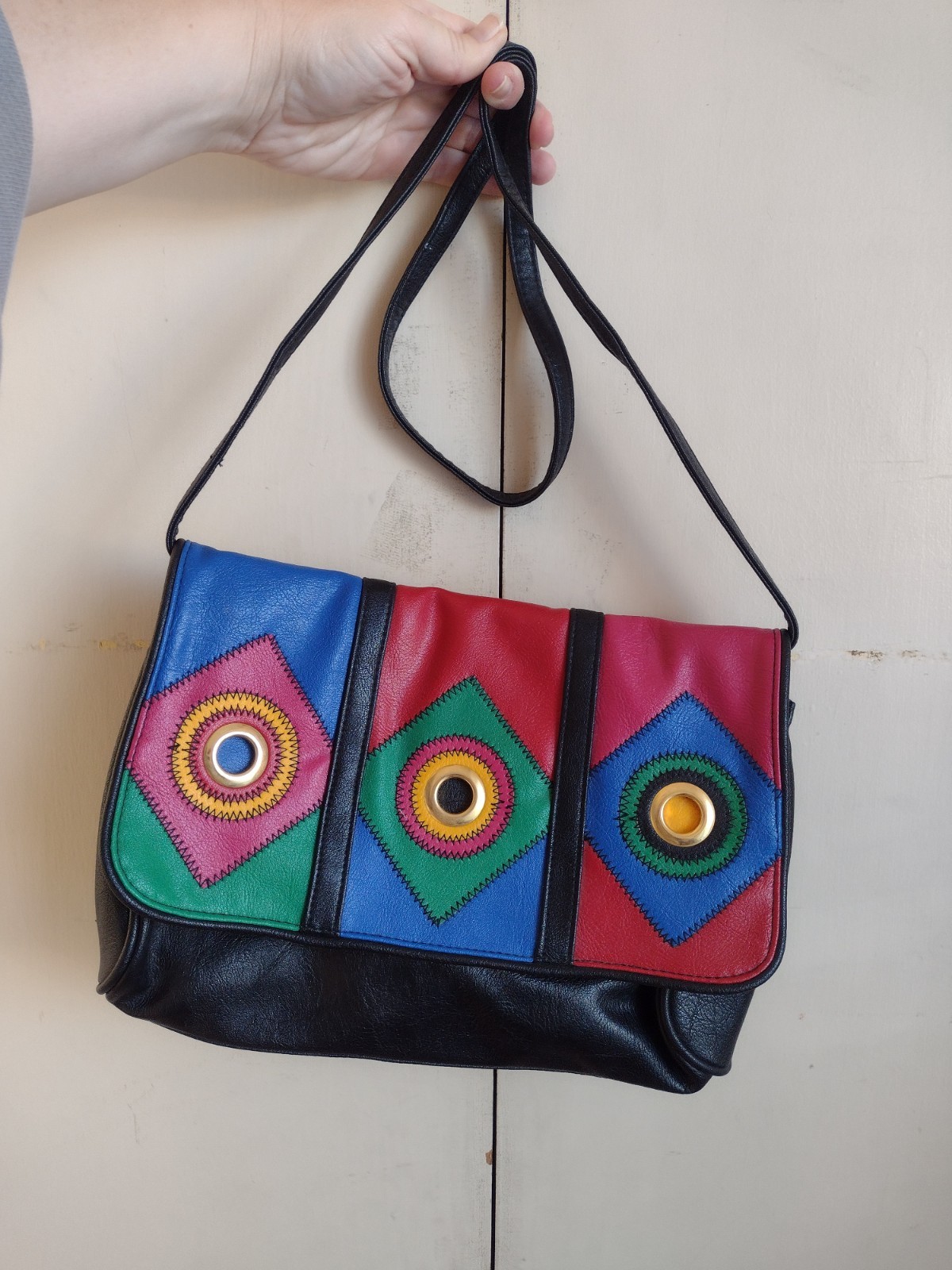 Vtg 80s 90s Colorful Patchwork Leather ? Purse Crossbody Clutch Bag Maximalist