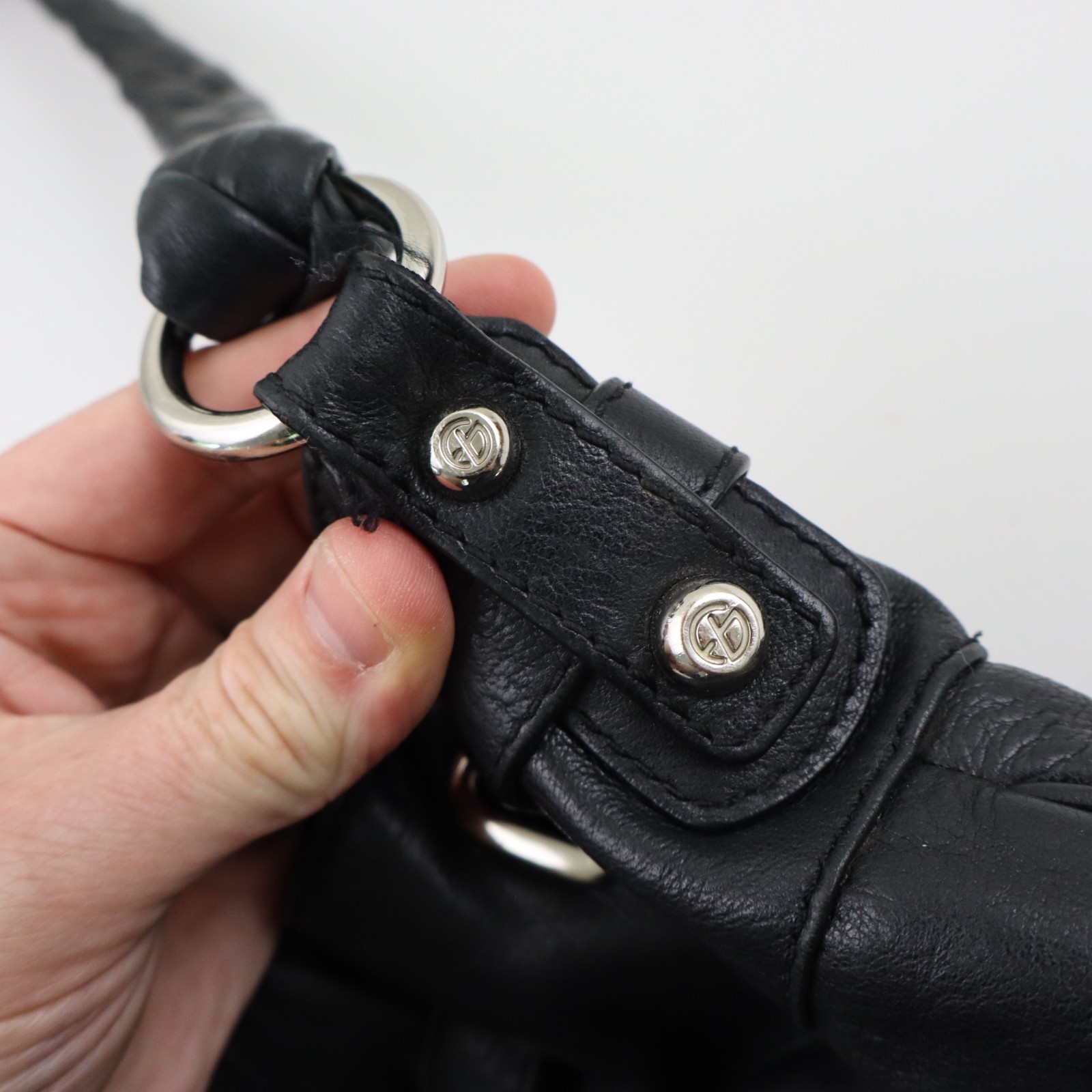 Vtg Francesco Biasia Black Leather Hobo Bag Womens Braided Handle Shoulder Purse