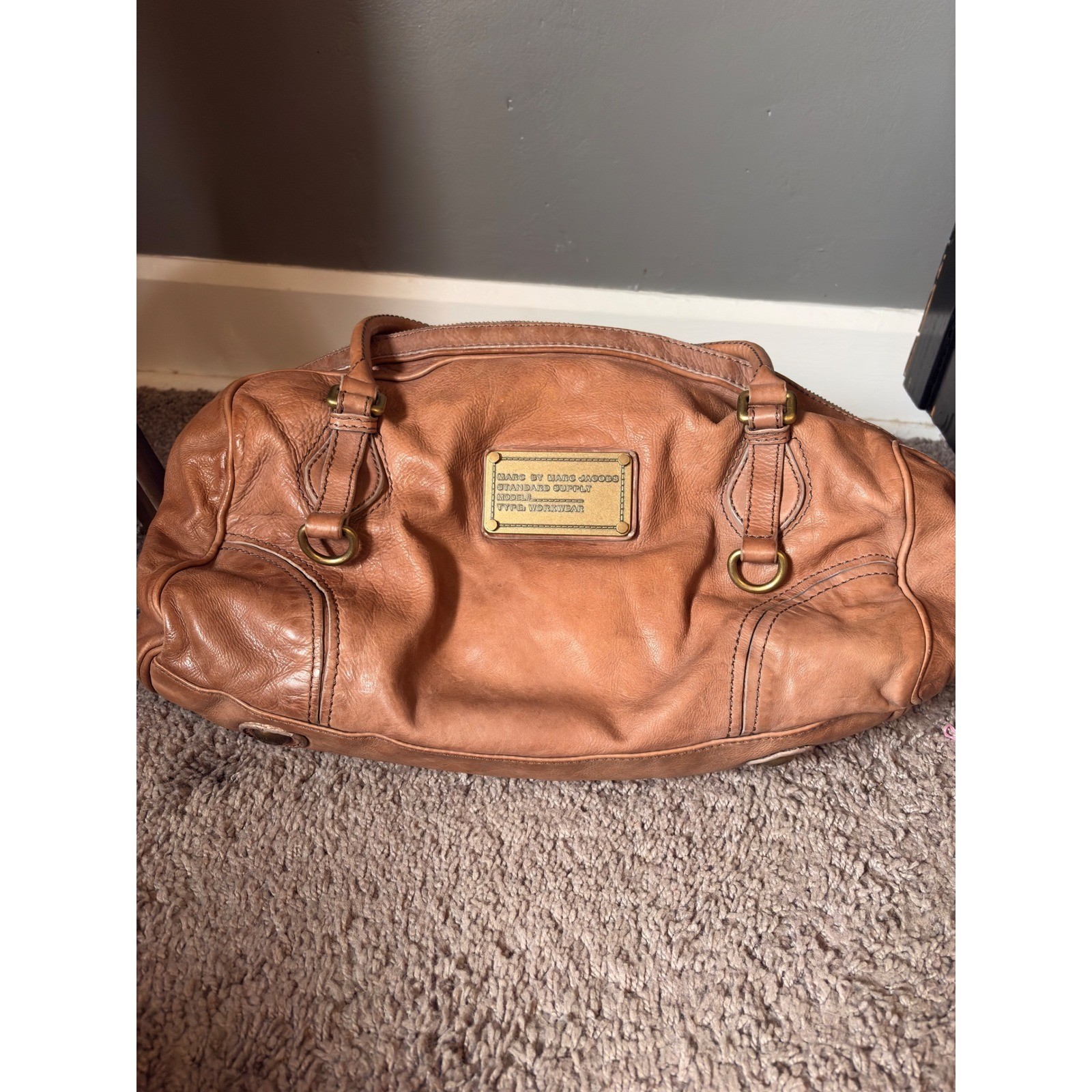 Marc Jacobs Standard Supply Workwear Large Tan Leather Satchel Bag Handbag