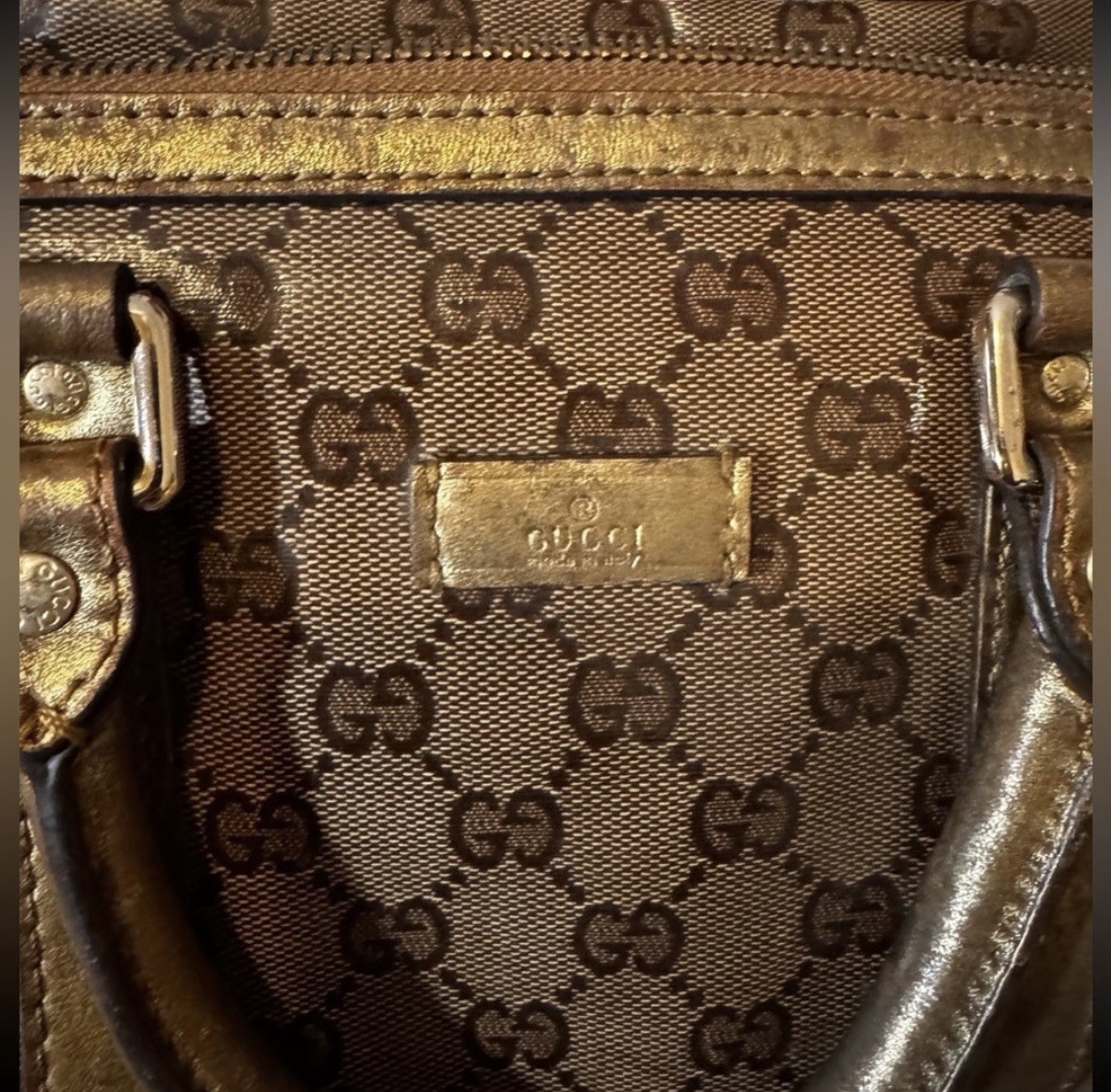 Gucci Boston Bag Gold Crystal Joy Speedy Duffle Handbag Purse GG Guccisimma Tote
