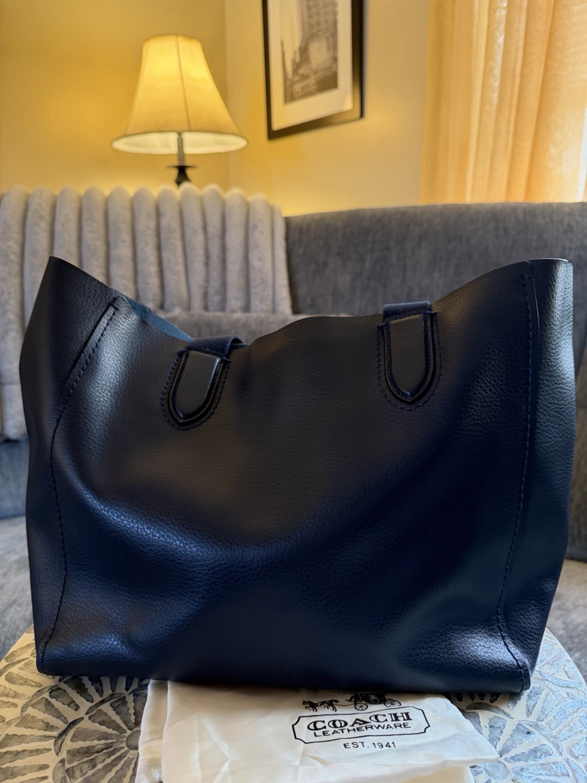 Coach Derby Tote F58660 Navy Pebbled Leather Shoulder Bag EUC Dust Bag