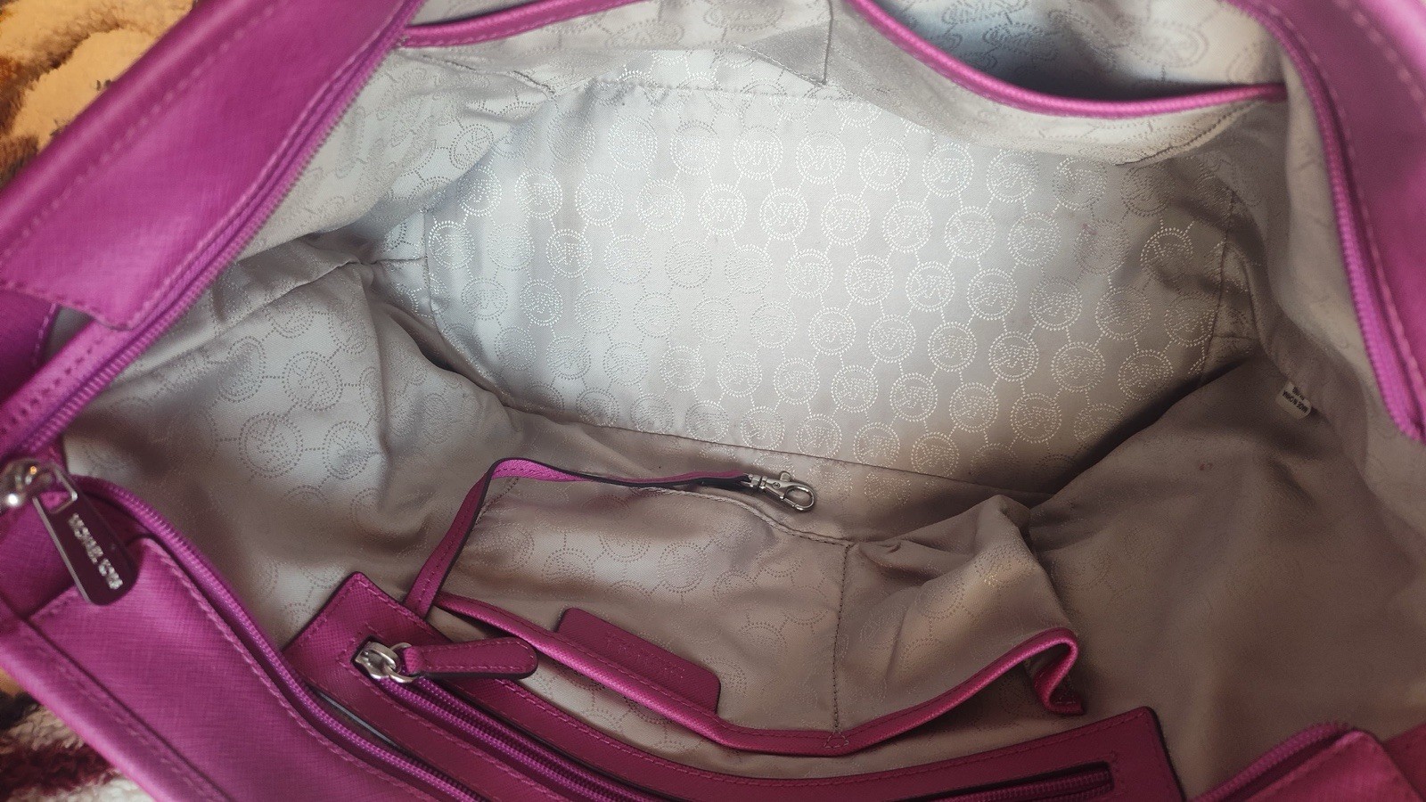 Michael Kors Large Pink Pebbled Tote Bag w/ MK Logo Charm, Silver Hardware