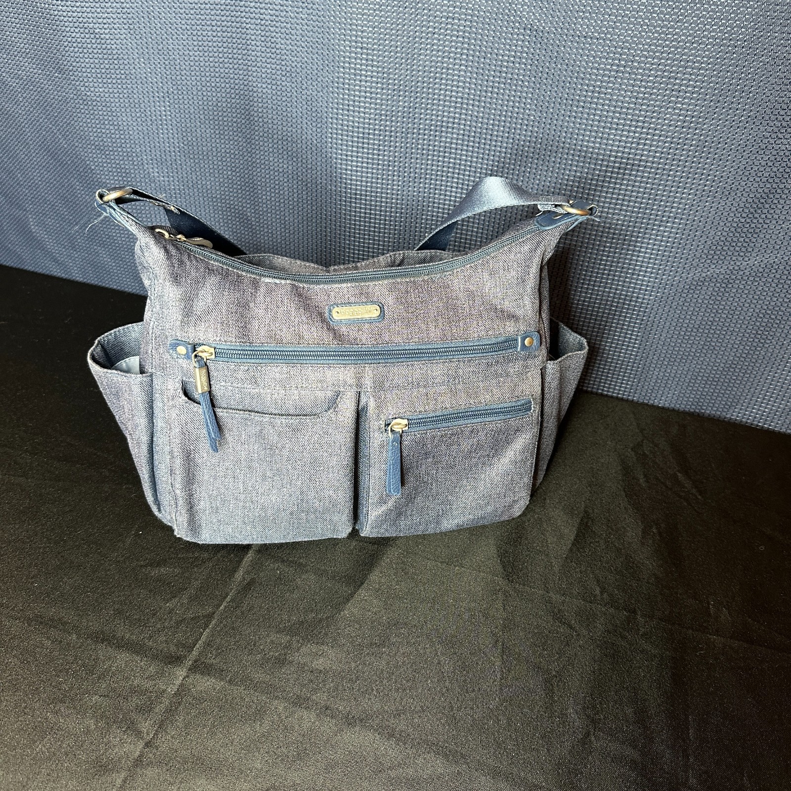 Baggallini Anywhere Large Hobo Tote in Blue Denim Lightweight Water-Resistant
