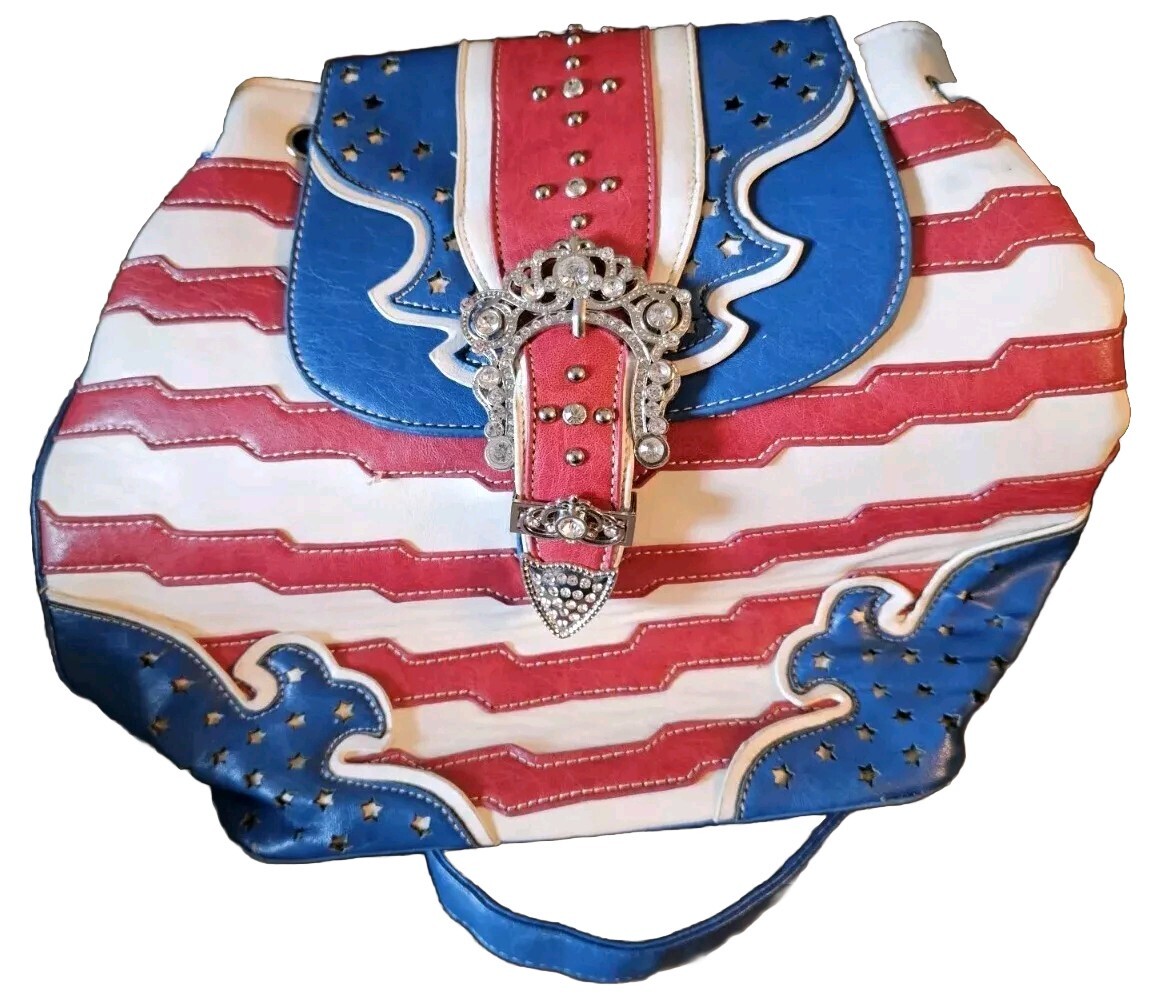 Cowgirl Trendy Backpack/Purse Red White Blue America Patriotic Stars Stripes