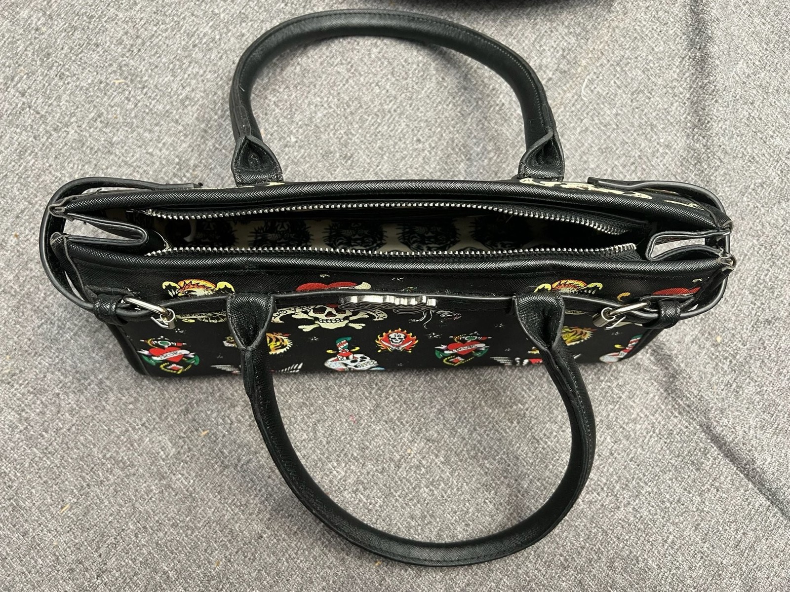 Ed Hardy Black Tote Bag with Multi-Graphic Tattoo Prints