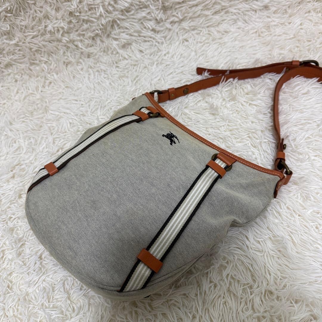Burberry Blue Label Gray Canvas Leather Horse Logo Shoulder Bag Womens 260733Y