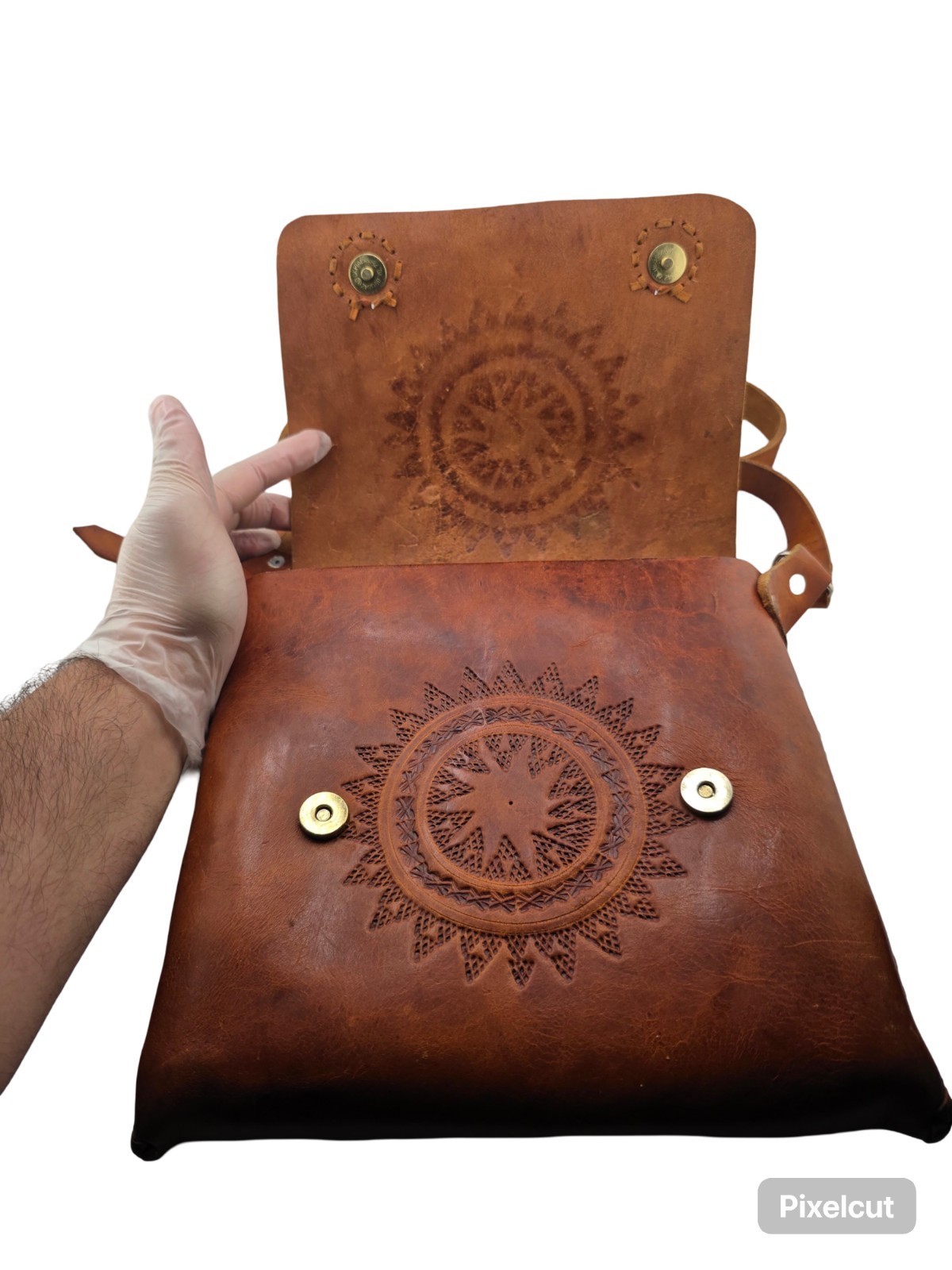 Vintage Leather tooled handcrafted crossbody bag