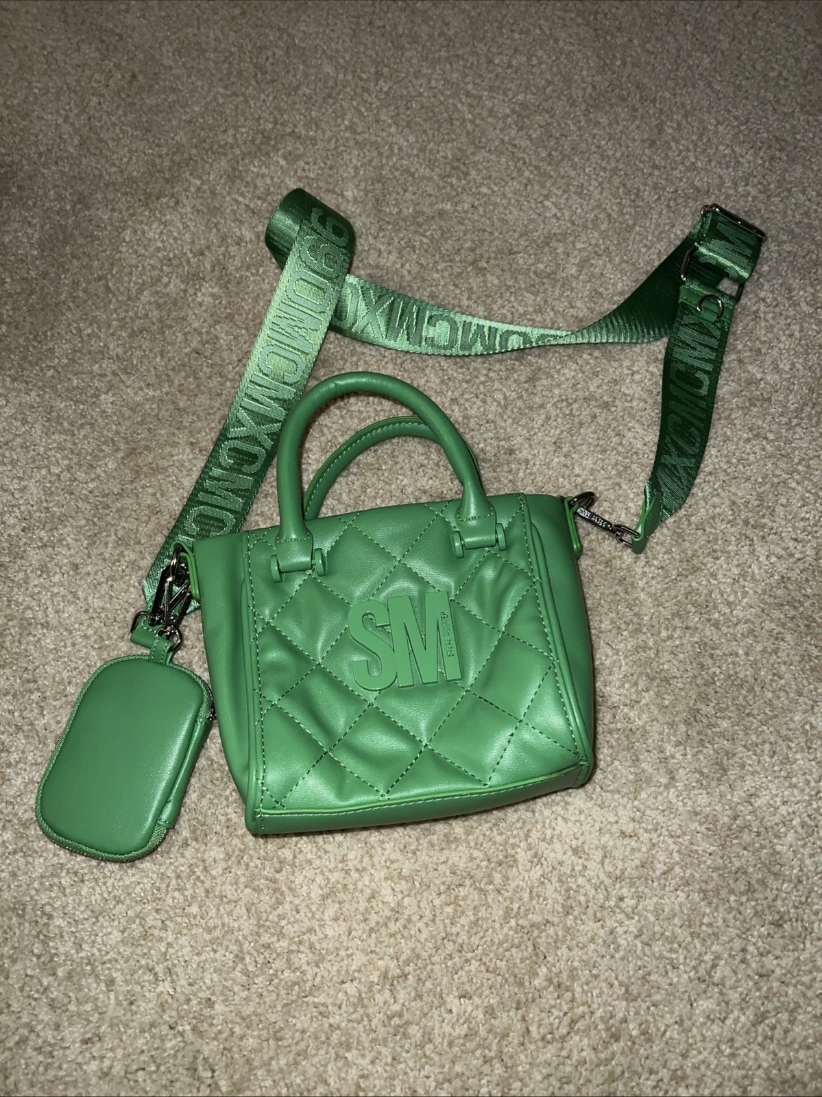 Steve Madden Quilted Lime Green Mini Tote Bag with Pouch and Strap