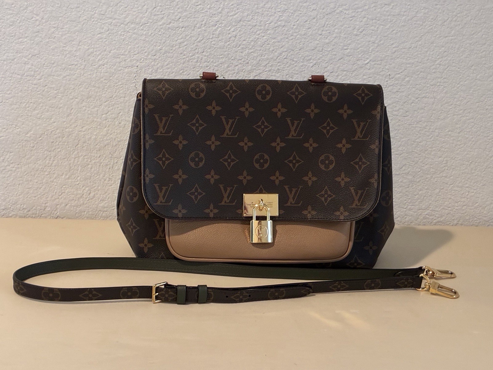 Louis Vuitton Monogram Trapezoid Satchel Top Handle Crossbody Lock Gold