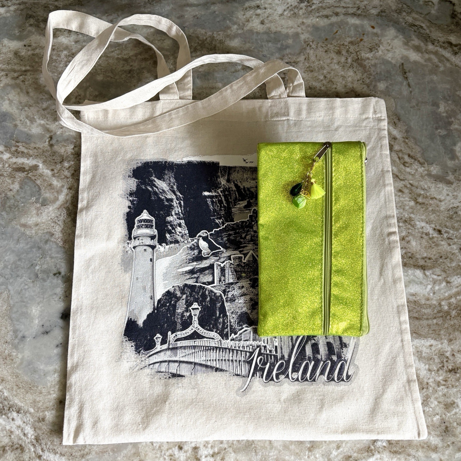 Baily Lighthouse Tote Bag Green Pouch Cabbage Charm Ireland Dublin Howth Island