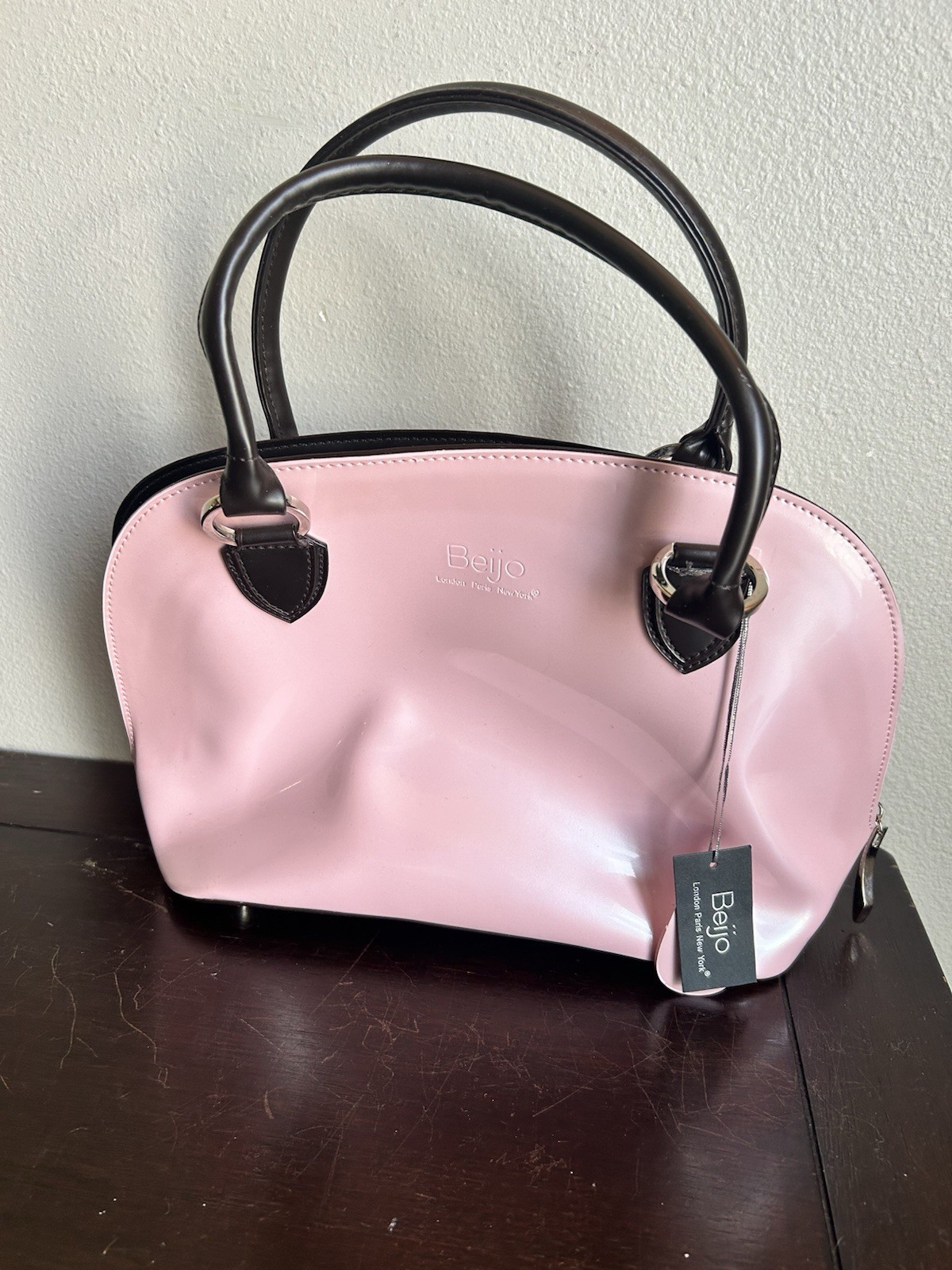 Beijo Pink Handbag With Double Handles And Baby Blue interior .