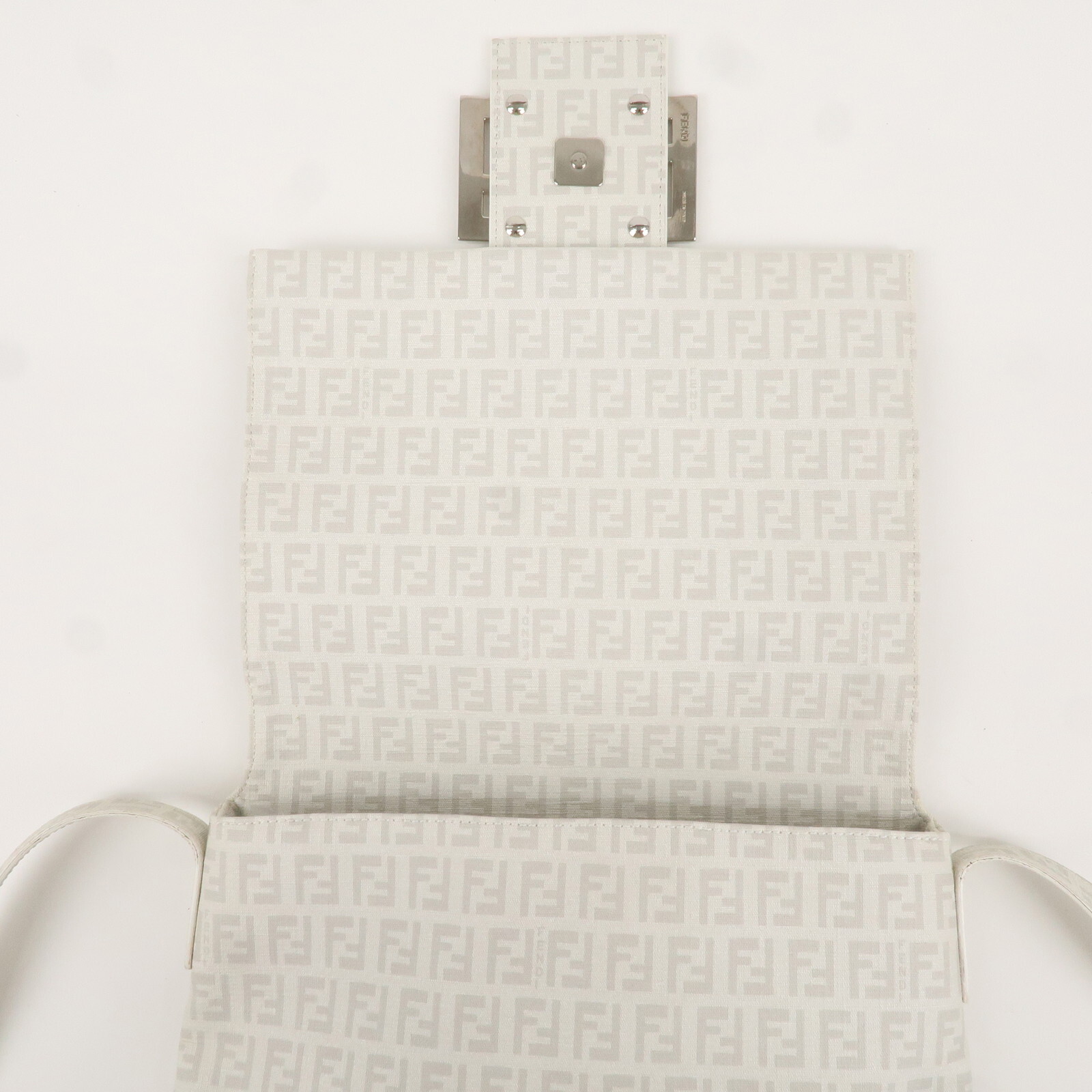 FENDI Zucchino Print Shoulder Bag White Gray PVC 8BT127 Auth Used