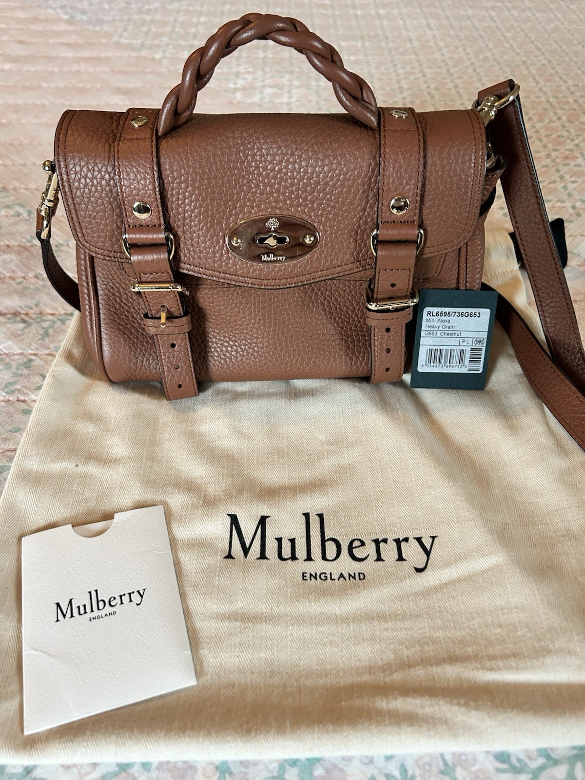Mulberry Mini Alexa Leather Satchel Chestnut Brown Heavy Grain Retails $1345 EUC