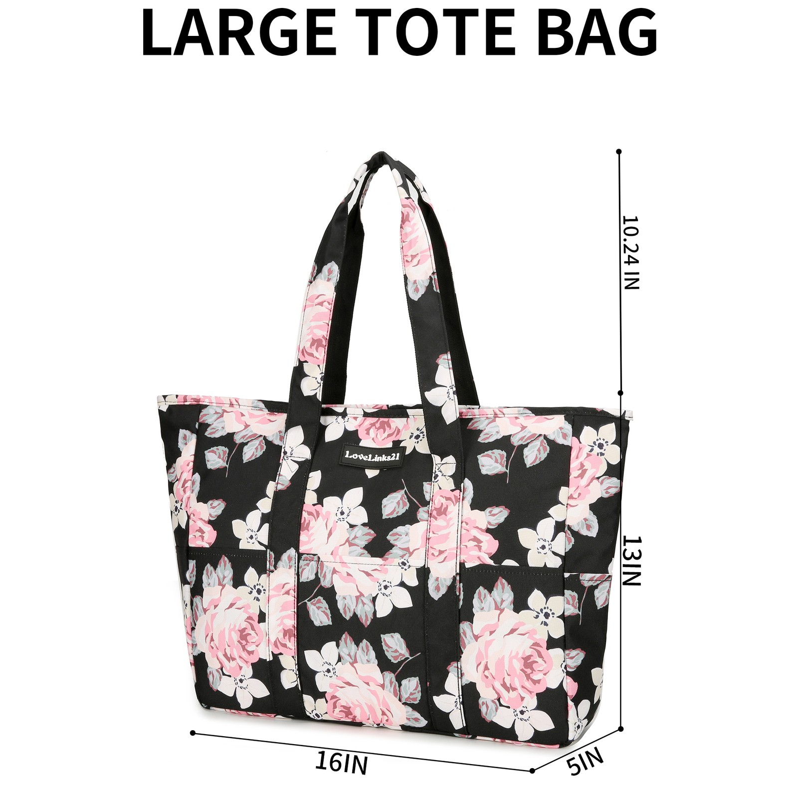 Lady’s travel beach bag, handbag, flower and leaf pattern