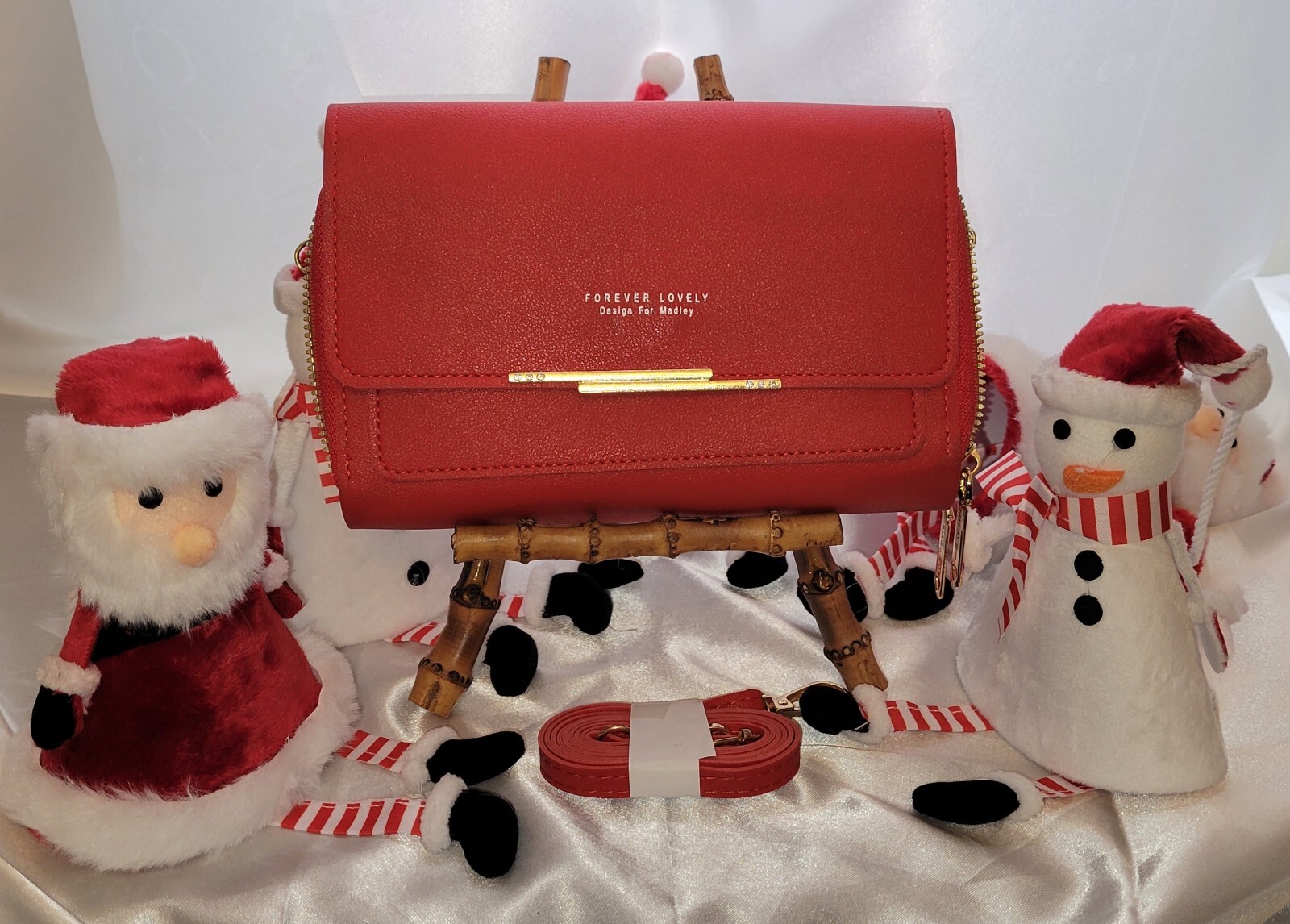 Forever Lovely Design For Madley Red Crossbody/ Clutch Double Inside Zips Vegan