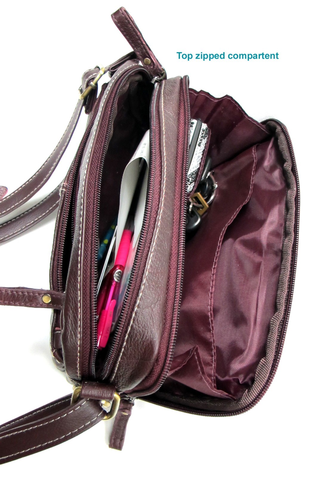 High Quality Genuine Leather Classic Cross Body Multi Pocket Handbag w/Organizer