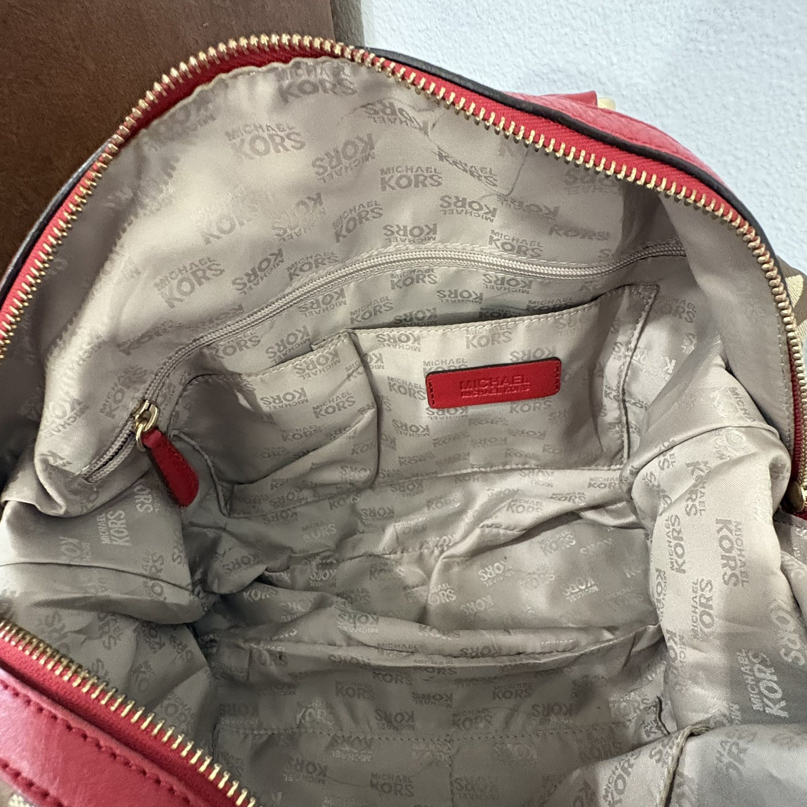 VINTAGE MICHAEL KORS Beige/Red Canvas Brookville tote handbag(OBO)