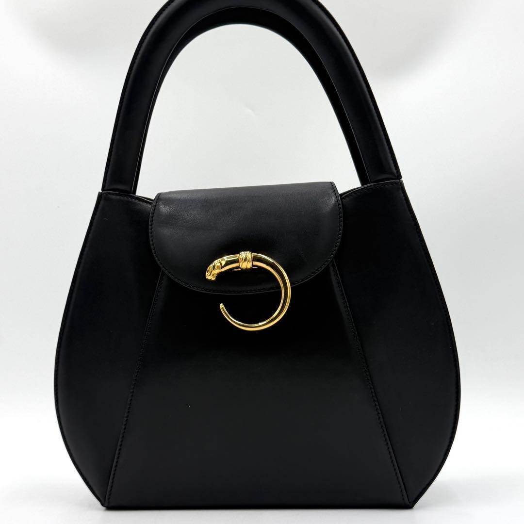 Cartier Panthere Tote Bag Black & Red Leather Gold Hardware with Guarantee Card