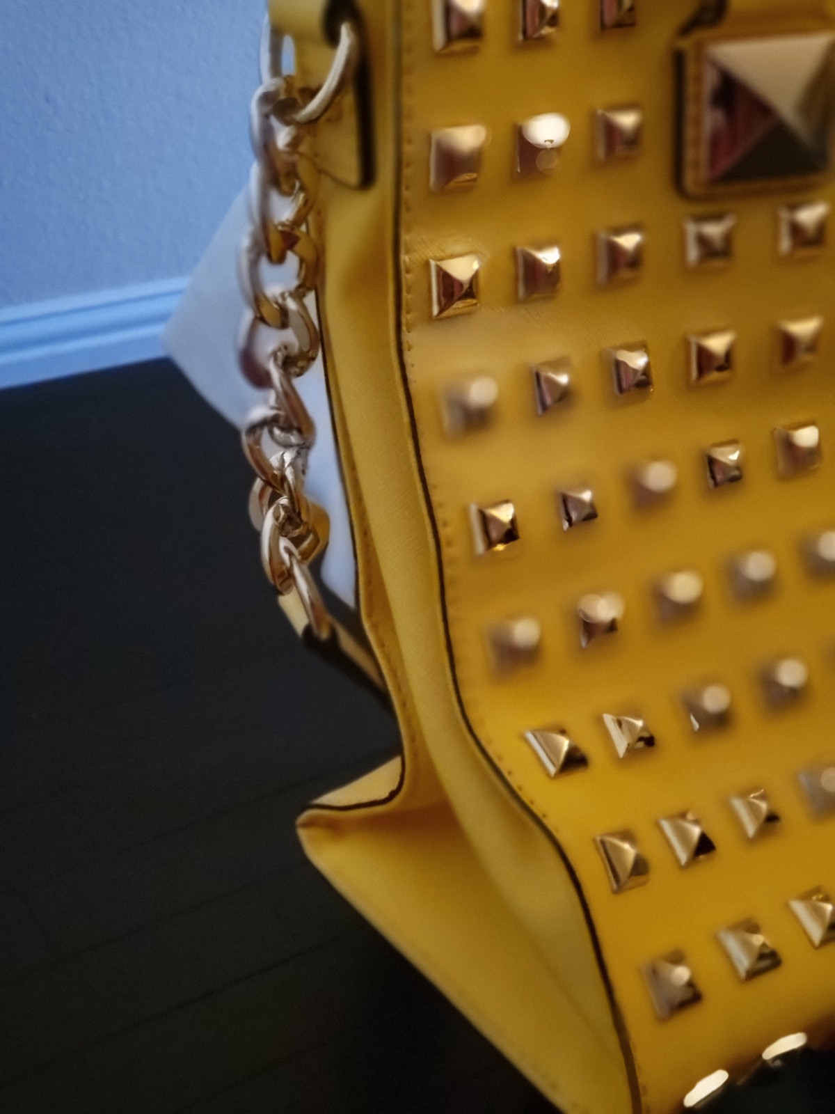 Michael Kors Hamilton Large Studded Tote Sunshine Yellow Saffiano Leather Bag