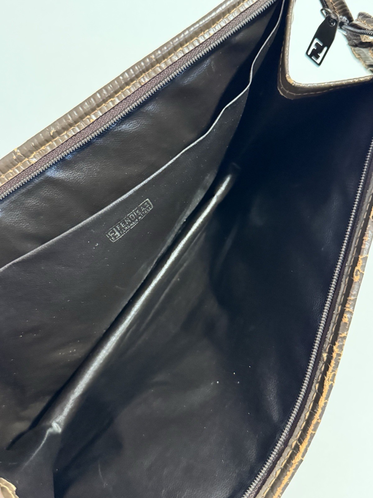 Fendi Zucca FF Logo Monogram Brown Canvas w/ Leather Trim Large Pouch Clutch Bag