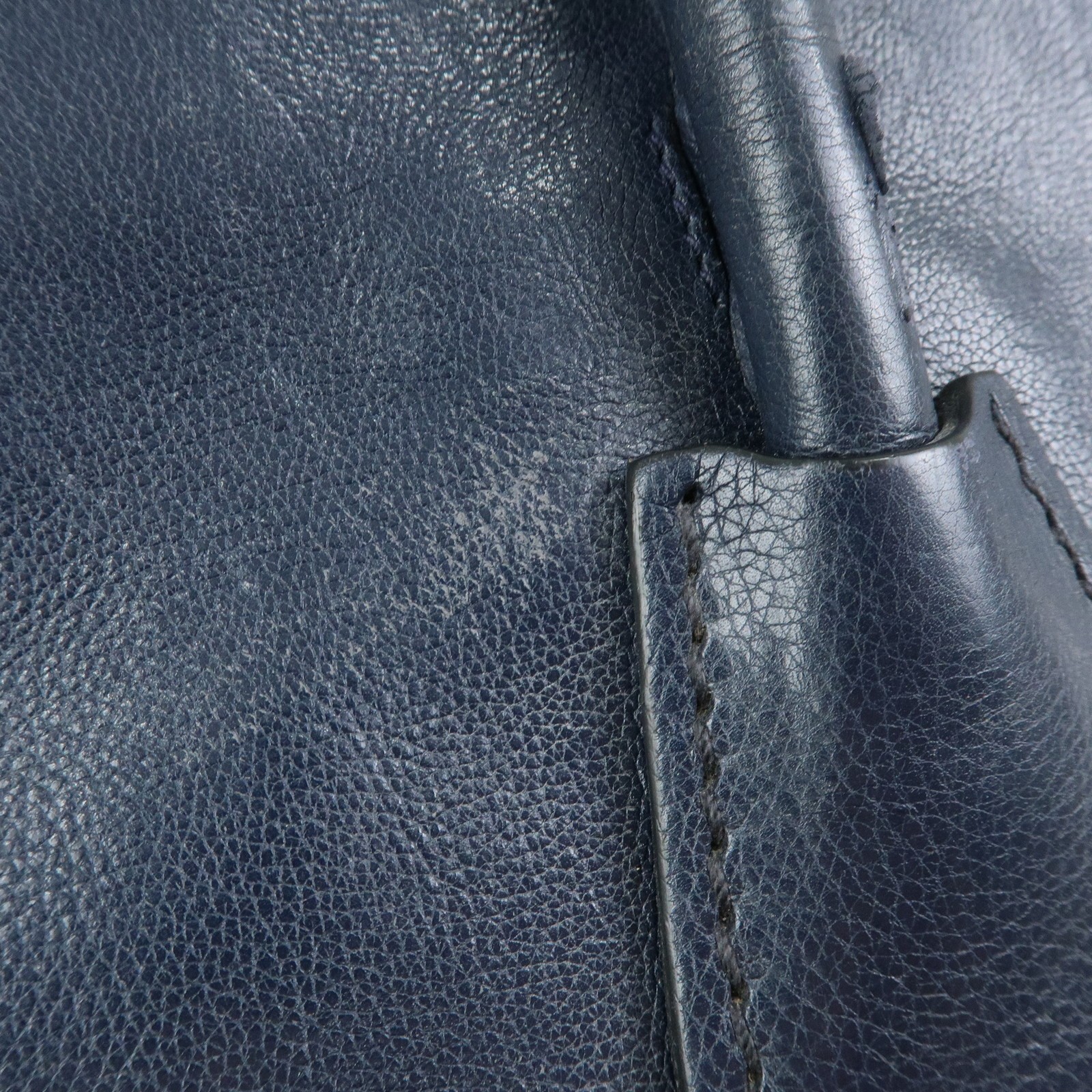 PRADA Triangle Logo Leather 2Way Bag Tote Bag Hand Bag Navy B2625M Auth Used F/S