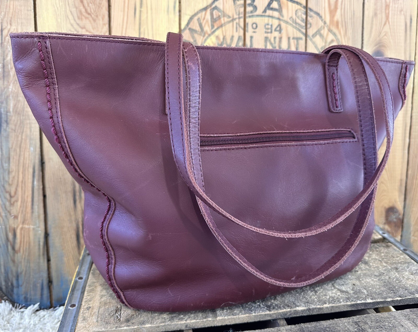 Sak Tote Shoulder Bag Purse Red Leather Career Business Professional