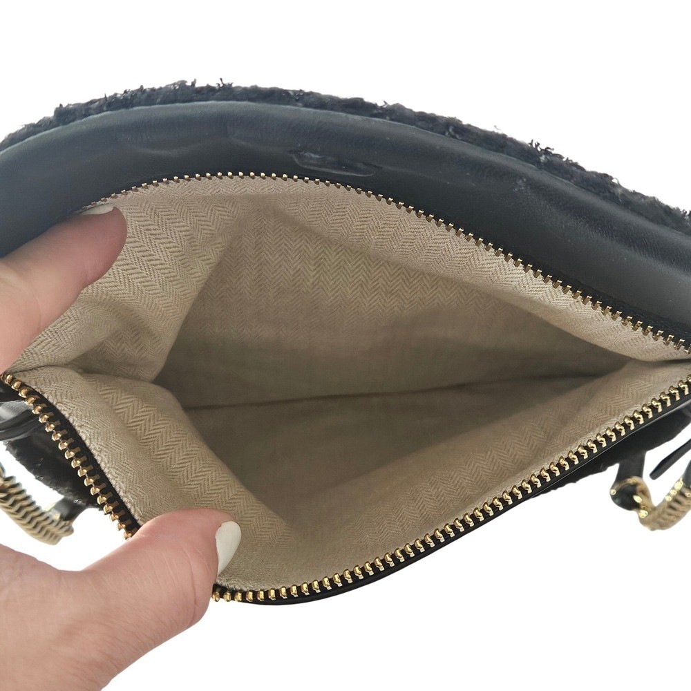 Tory Burch Black Tweed Metallic Crossbody Bag Gold Chain Logo Shoulder Bag