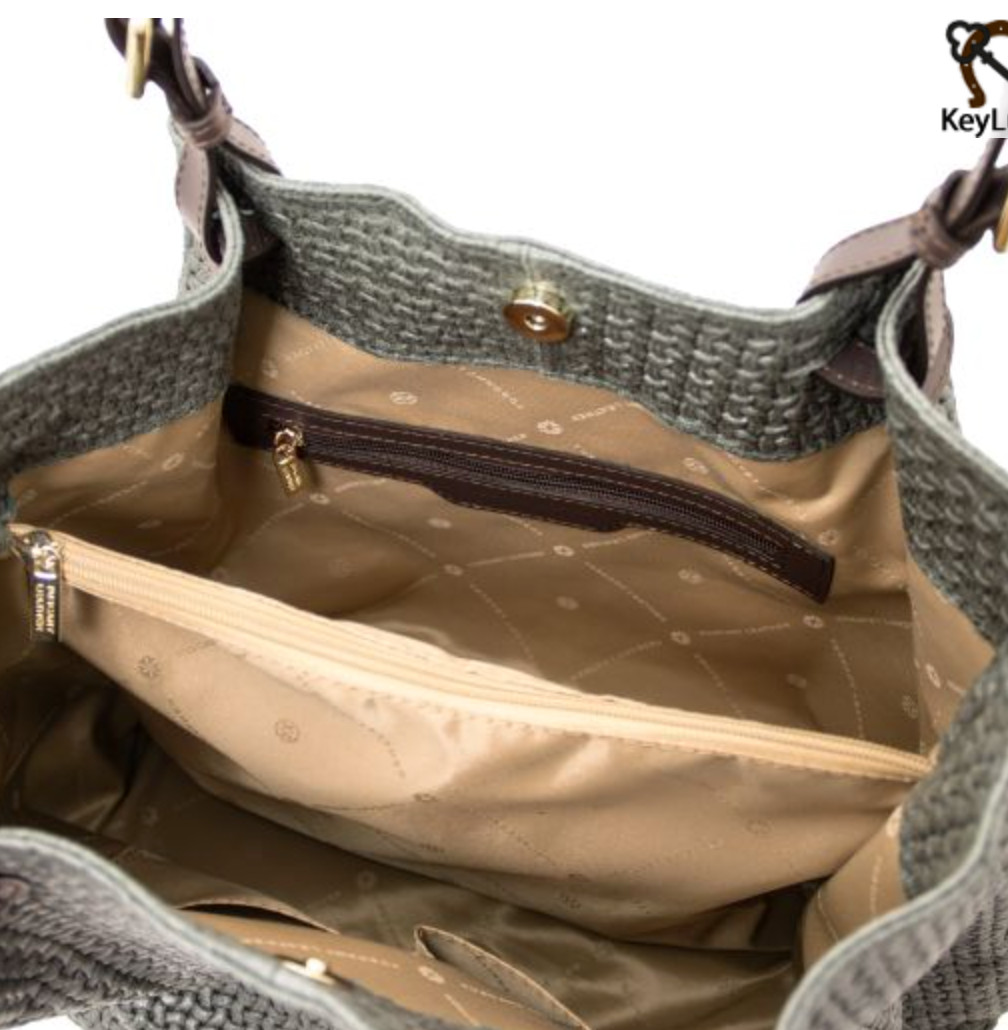 TL KeyLuck Woven Printed Genuine Leather Shopping Bag Made in Italy, Light Green