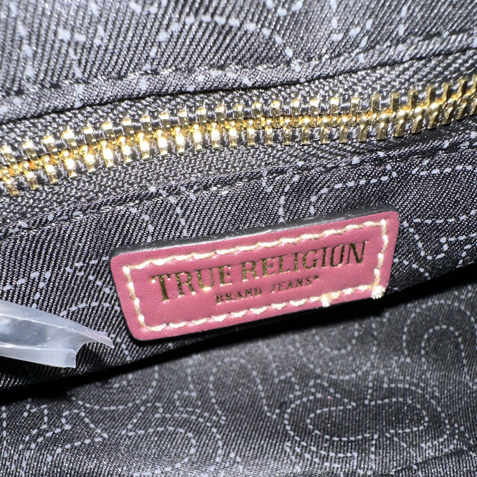 True Religion wine color with Rhinestone Logo Zip Shoulder Bag